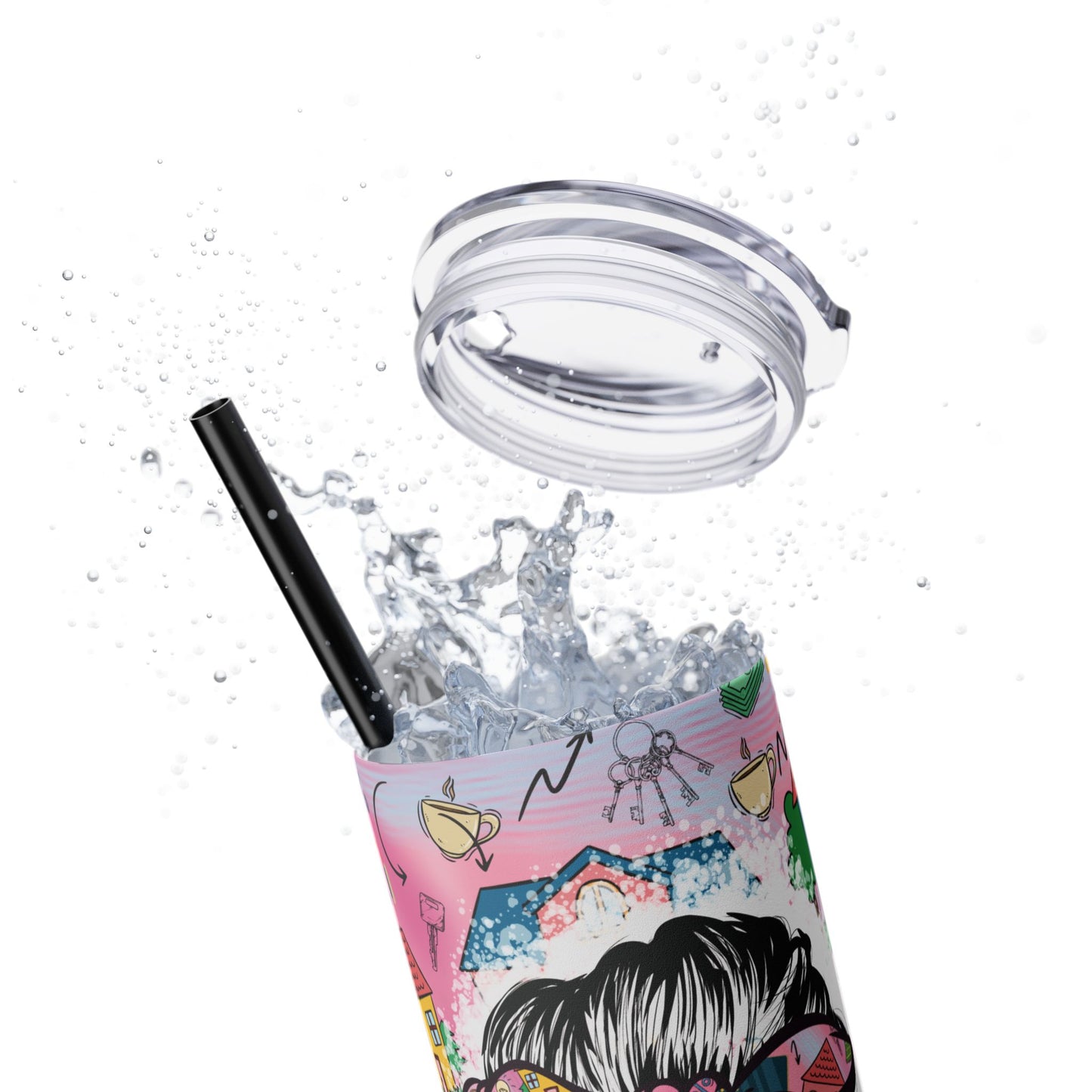 Realtor Colorful Inspirational Skinny Tumbler with Straw, 20oz