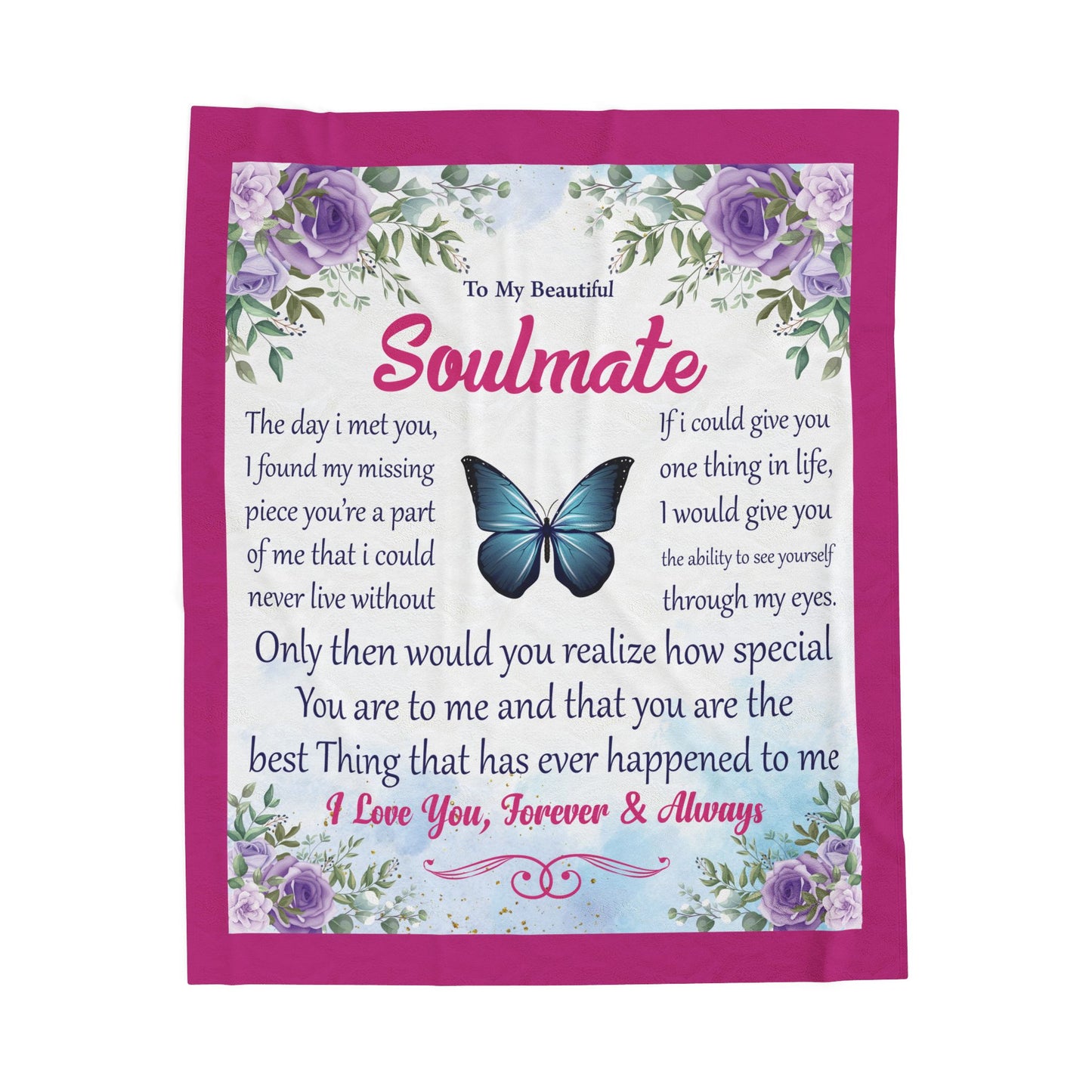 Soulmate Inspirational Velveteen Plush Blanket - Perfect Gift for Love and Comfort