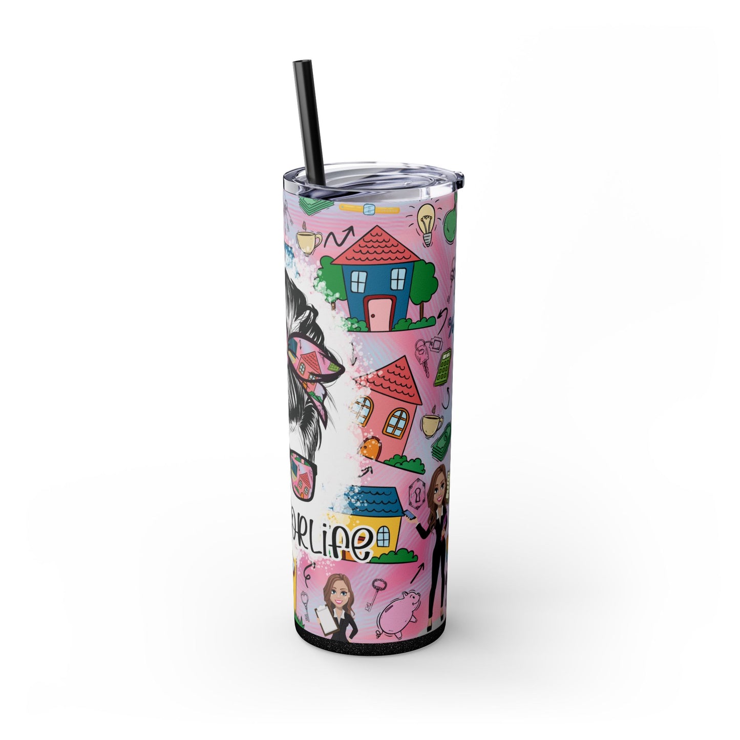Realtor Colorful Inspirational Skinny Tumbler with Straw, 20oz