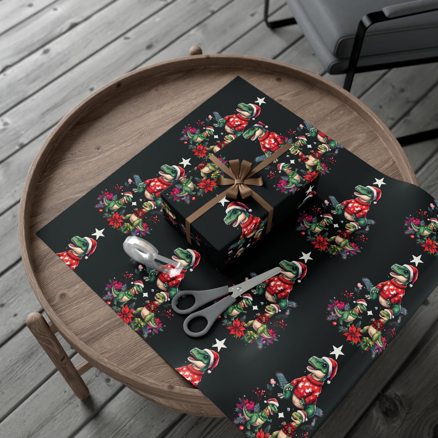 Cute Christmas Dinosaur Gift Wrap Papers