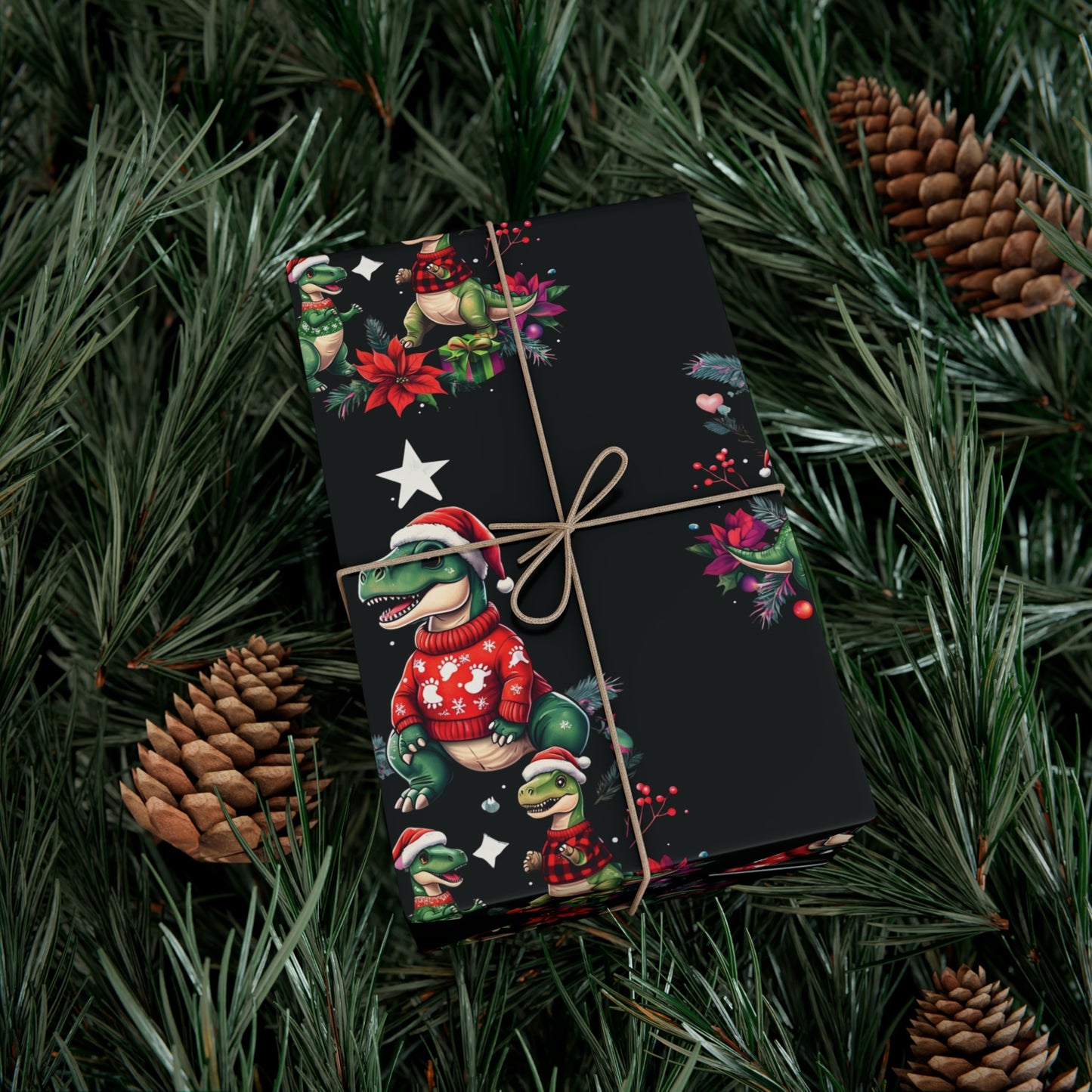 Cute Christmas Dinosaur Gift Wrap Papers