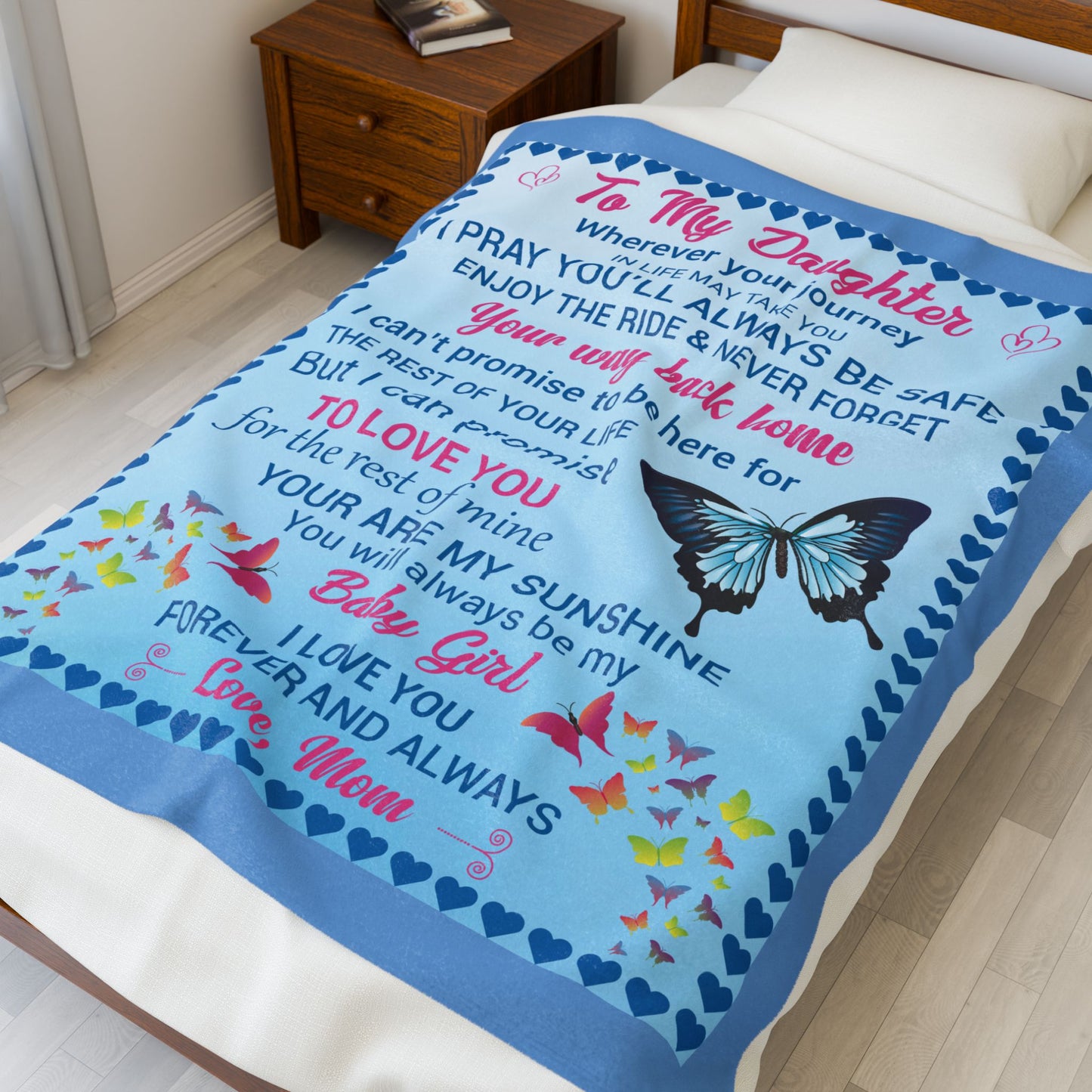 To My Daughter Velveteen Plush Blanket - Inspirational Gift for Moms