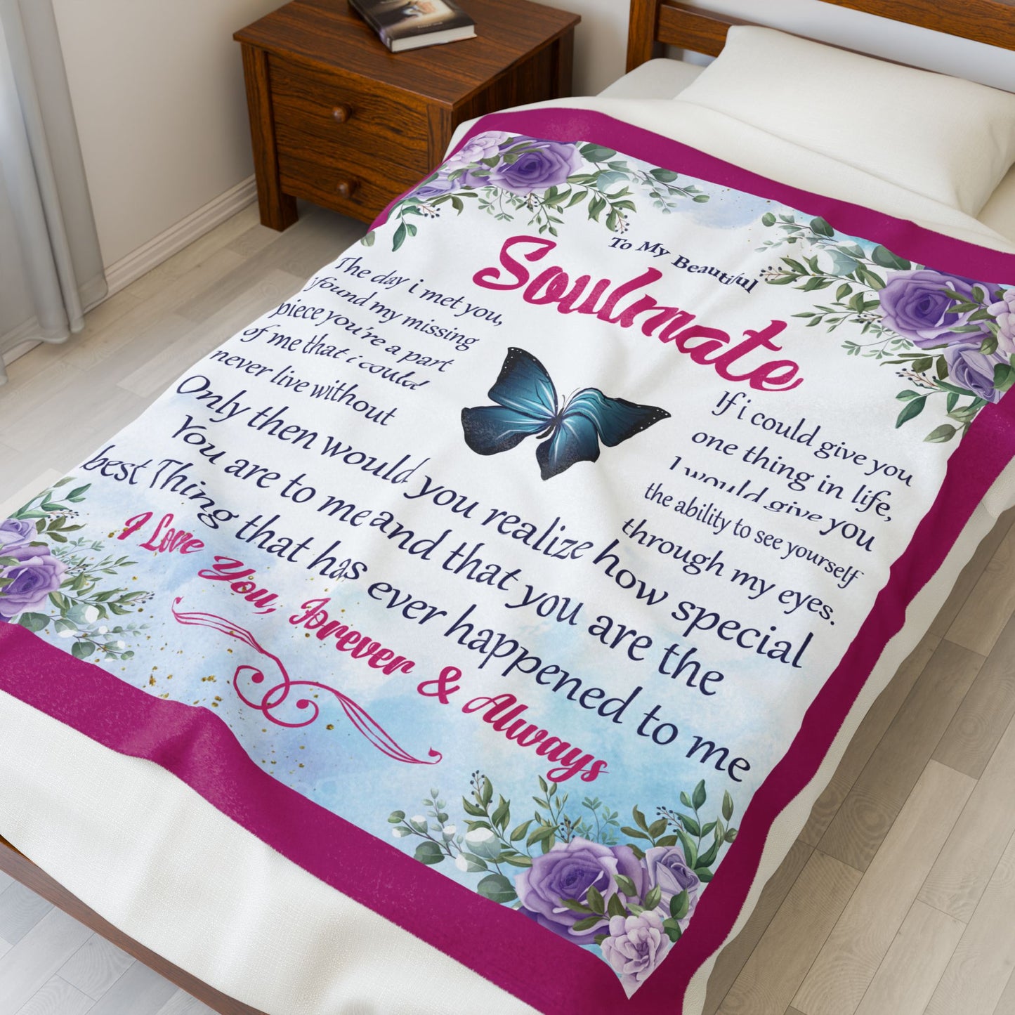 Soulmate Inspirational Velveteen Plush Blanket - Perfect Gift for Love and Comfort