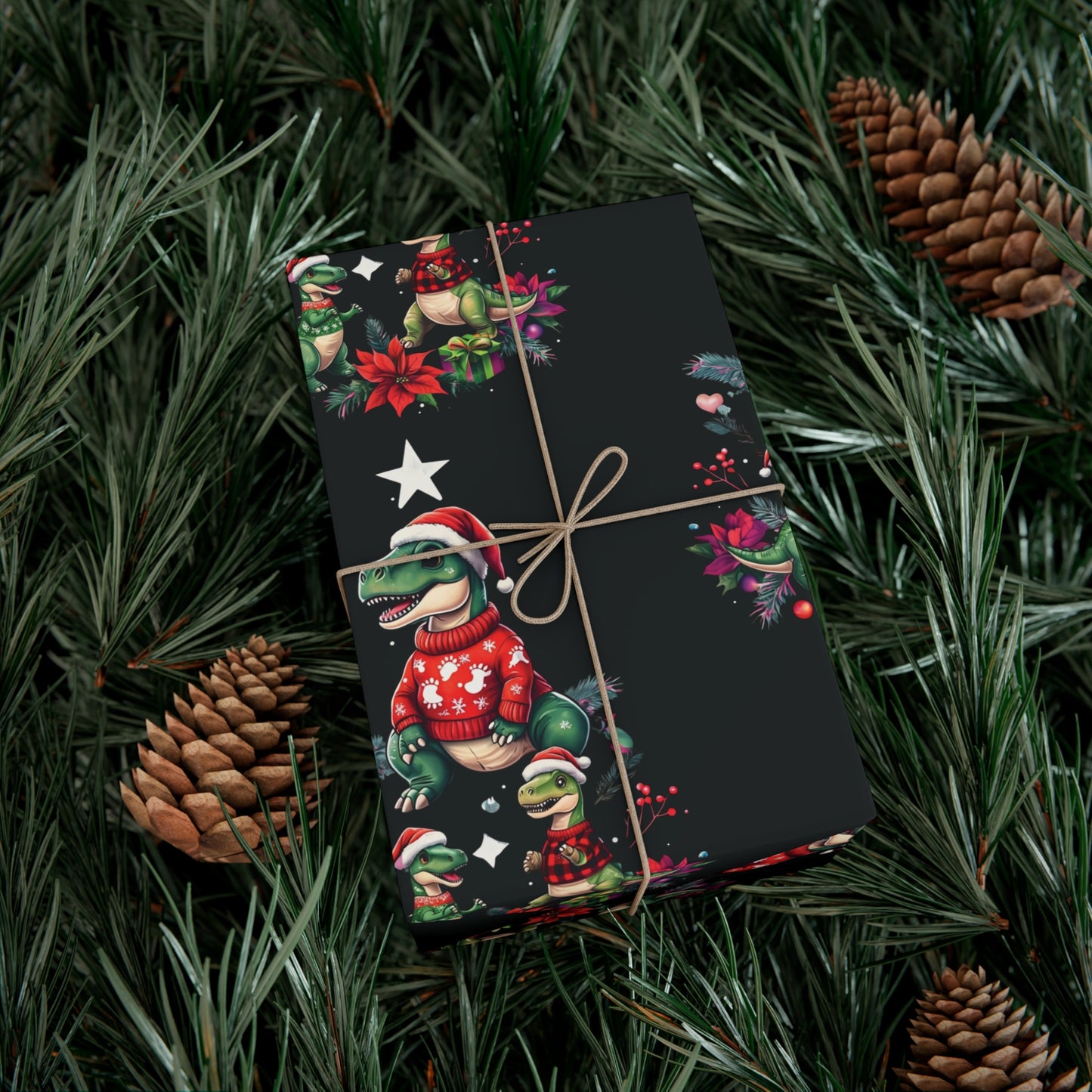 Cute Christmas Dinosaur Gift Wrap Papers