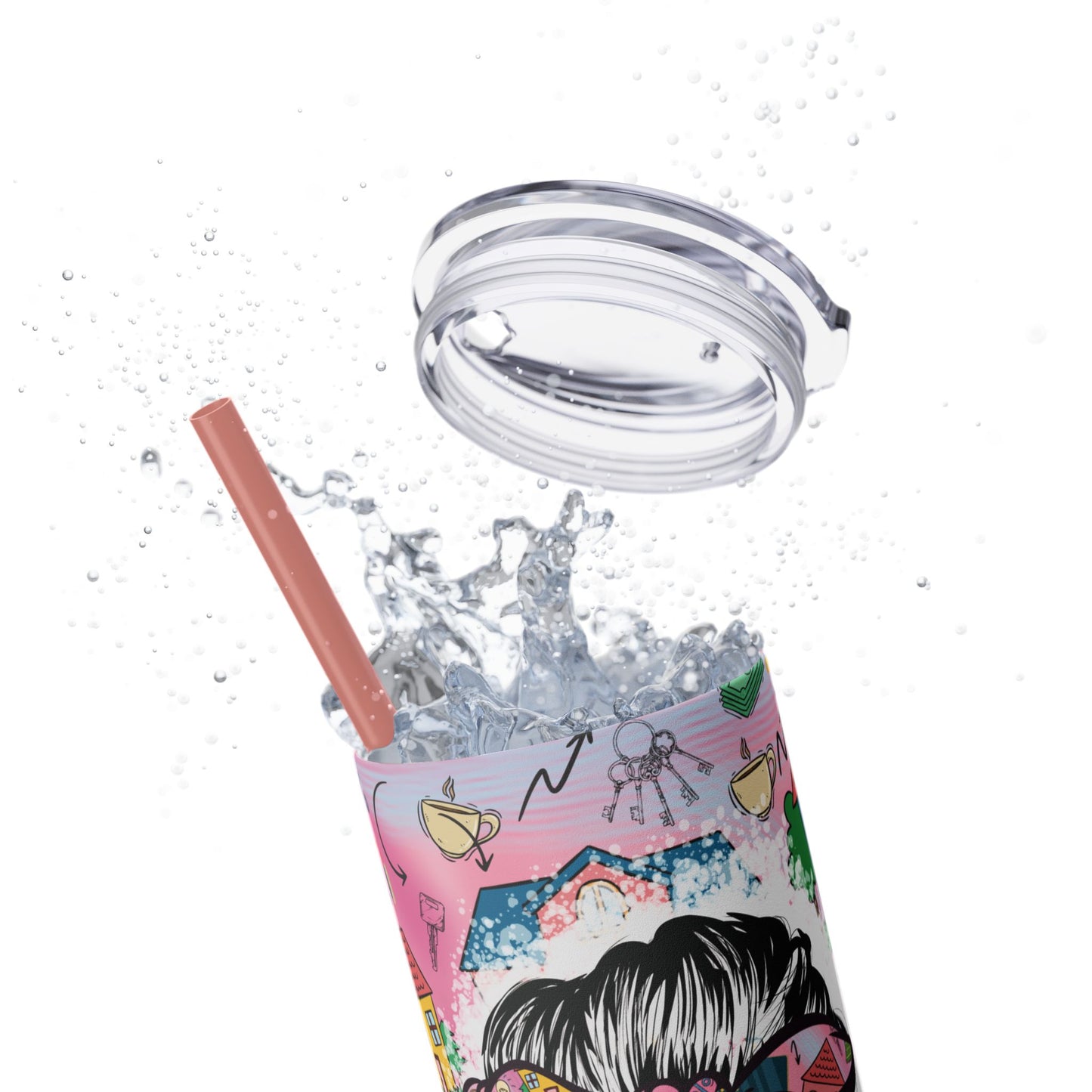 Realtor Colorful Inspirational Skinny Tumbler with Straw, 20oz