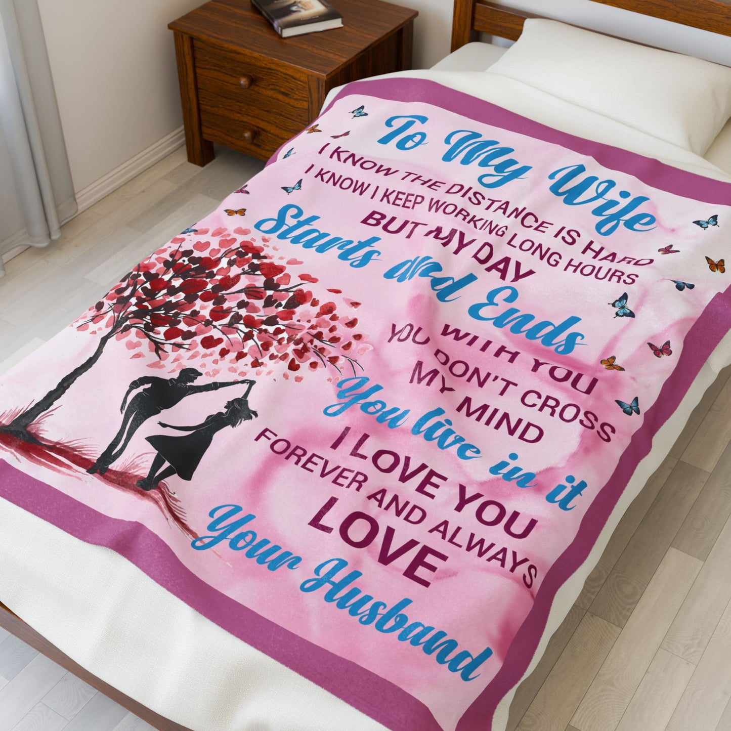 Romantic Velveteen Plush Blanket for Wives - "To My Wife" Message Gift