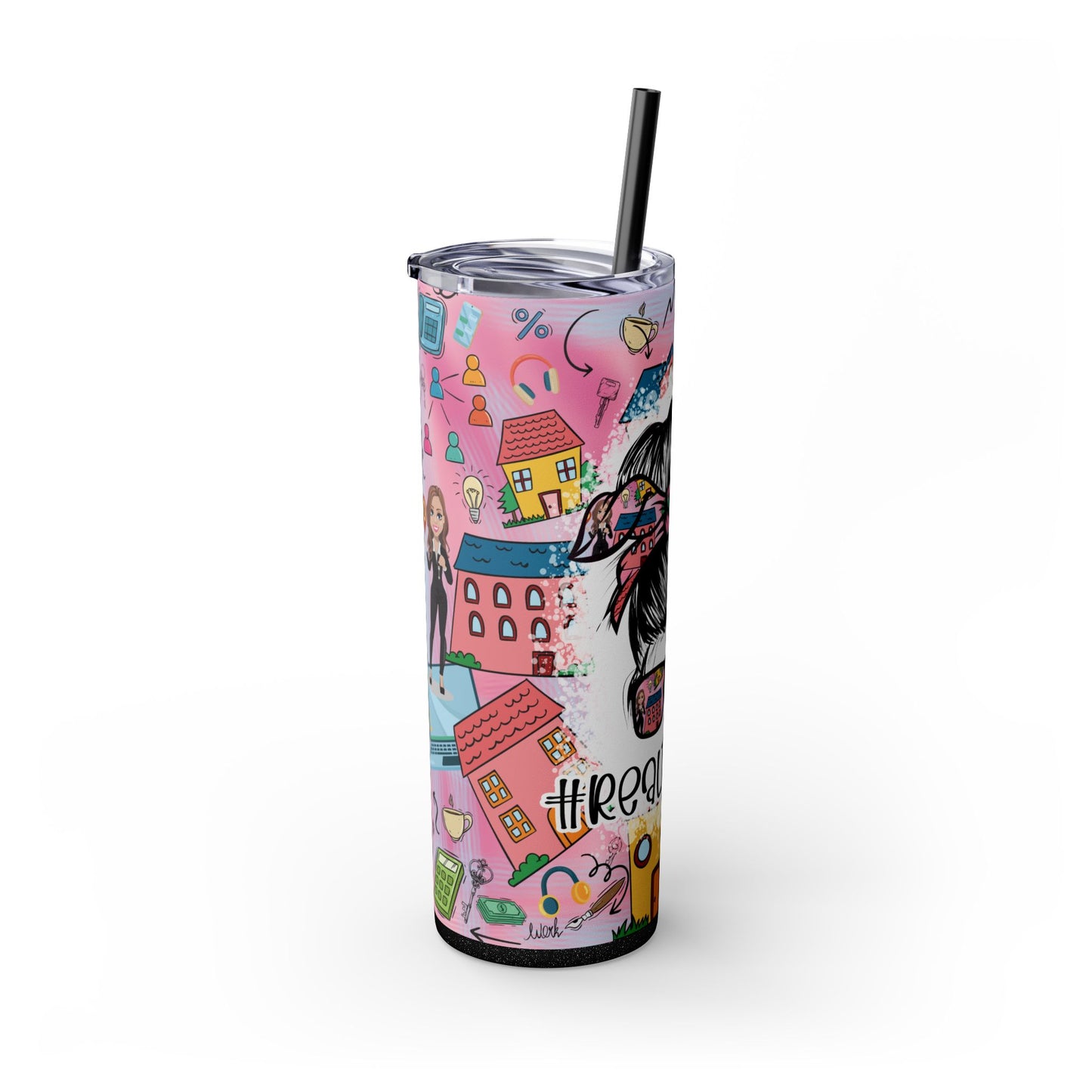 Realtor Colorful Inspirational Skinny Tumbler with Straw, 20oz