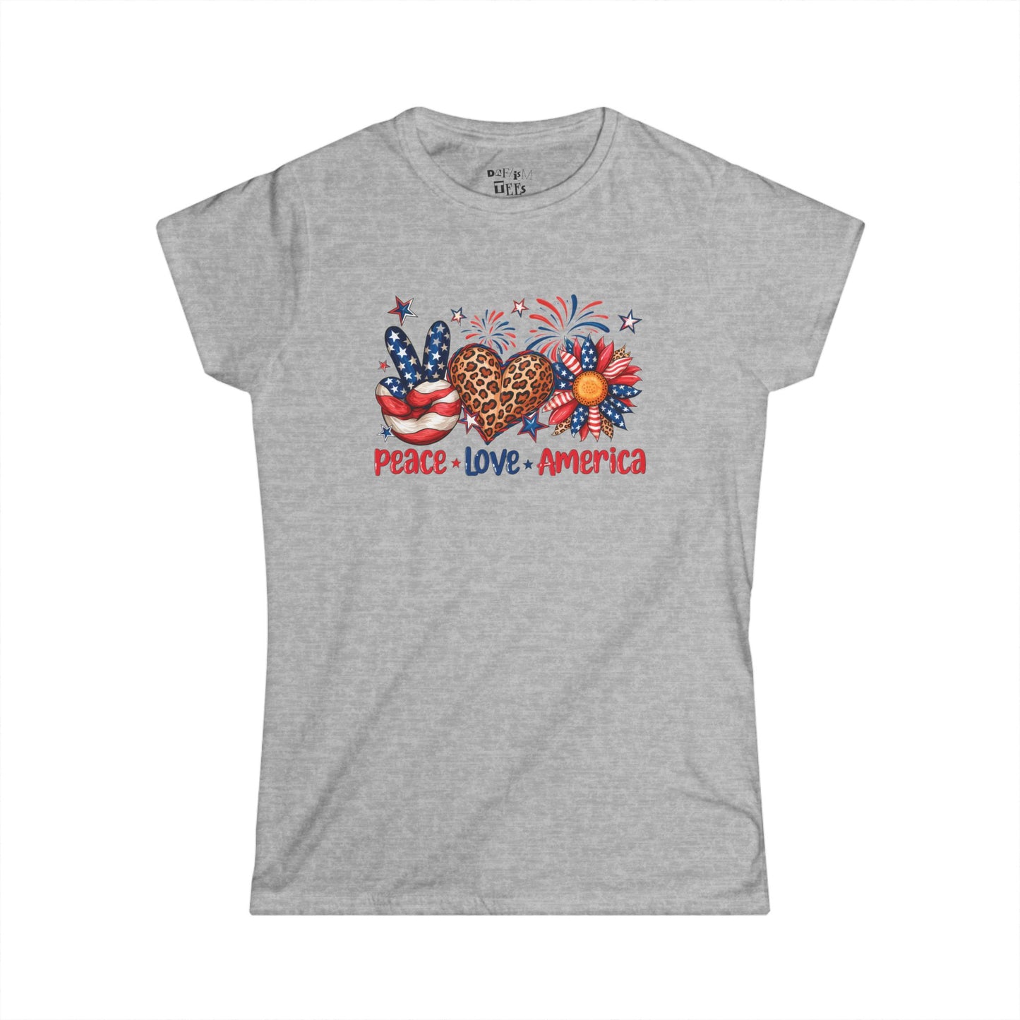 Peace Love Tee - Women’s Softstyle T-Shirt, 4th of July Top, American Pride Shirt, Summer Vibes, Casual Graphic Tee