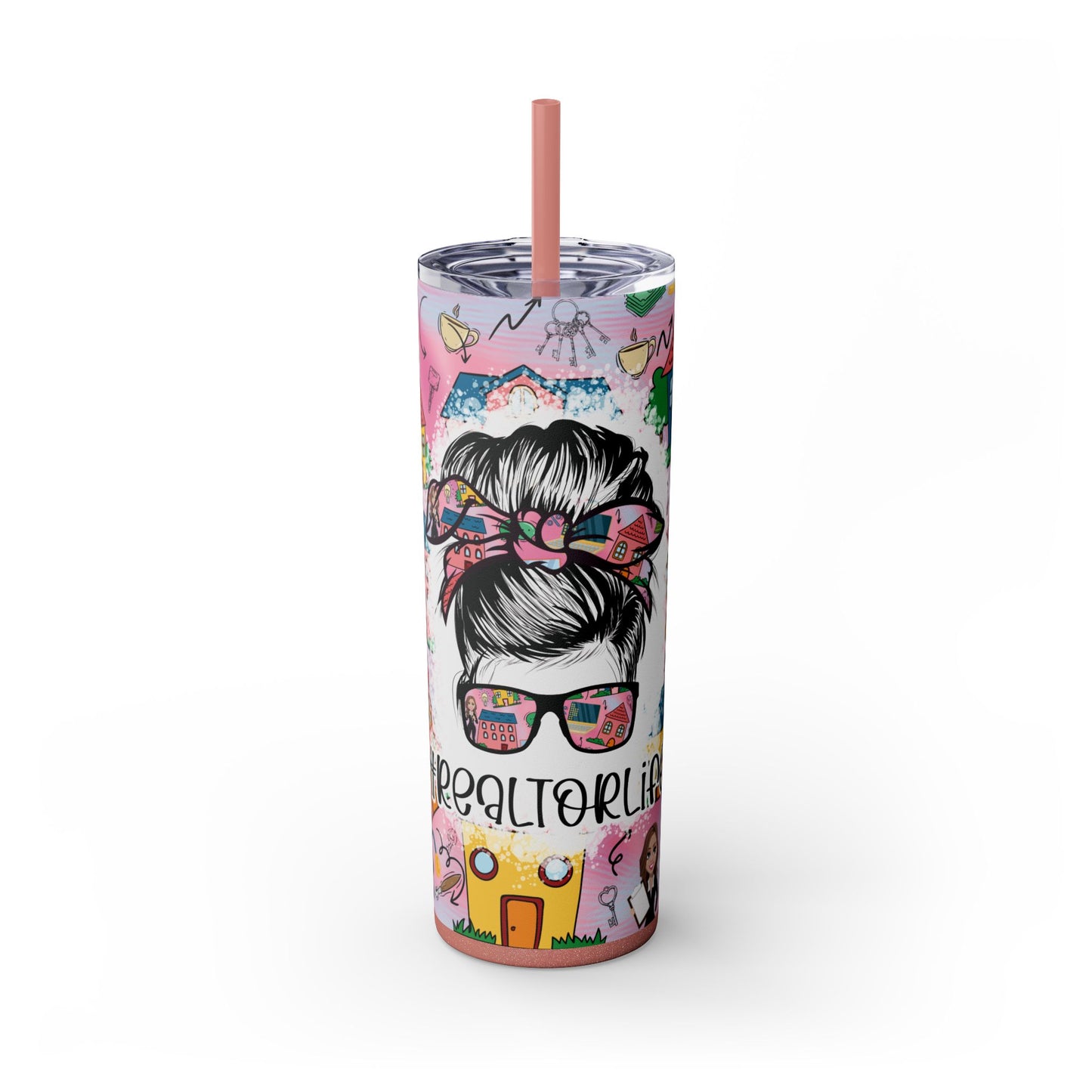 Realtor Colorful Inspirational Skinny Tumbler with Straw, 20oz