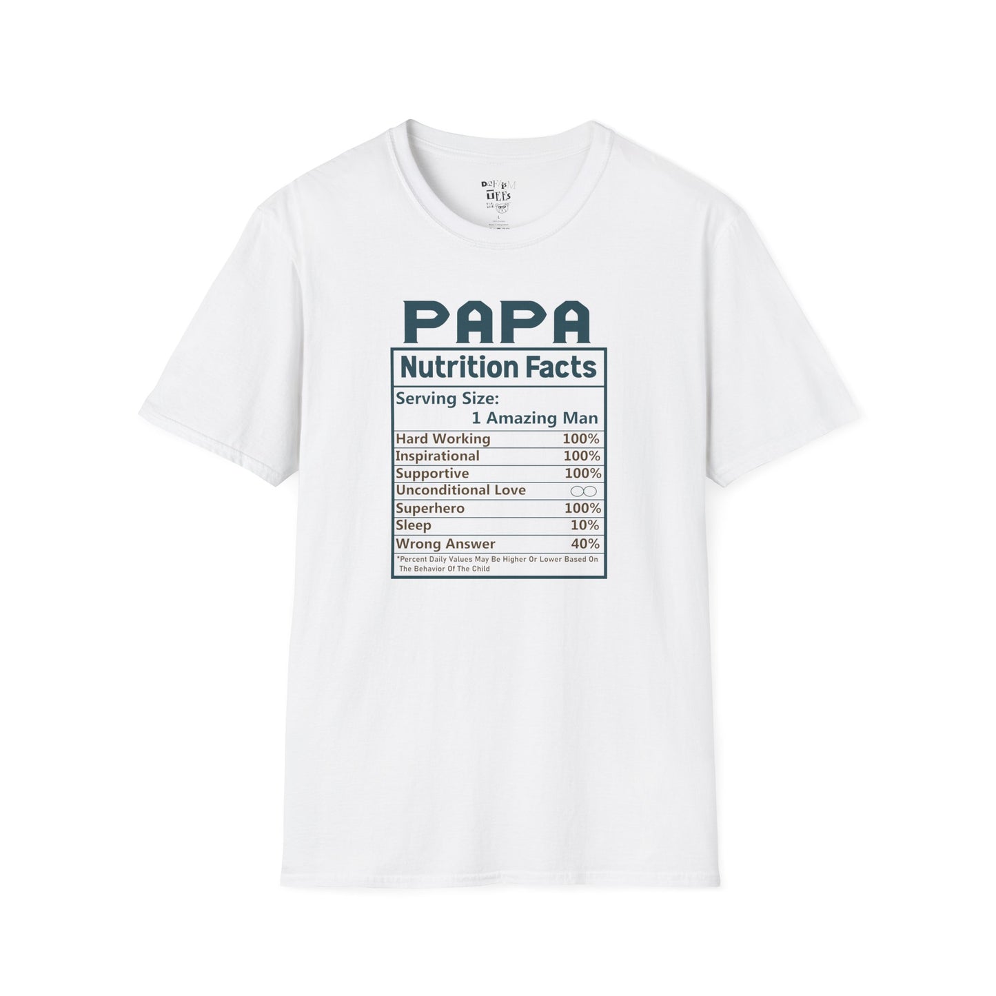 Papa Nutrition Facts T-Shirt, Gift for Dad, Father's Day Shirt, Men's Casual Tee, Family Reunion Apparel, Funny Dad Shirt