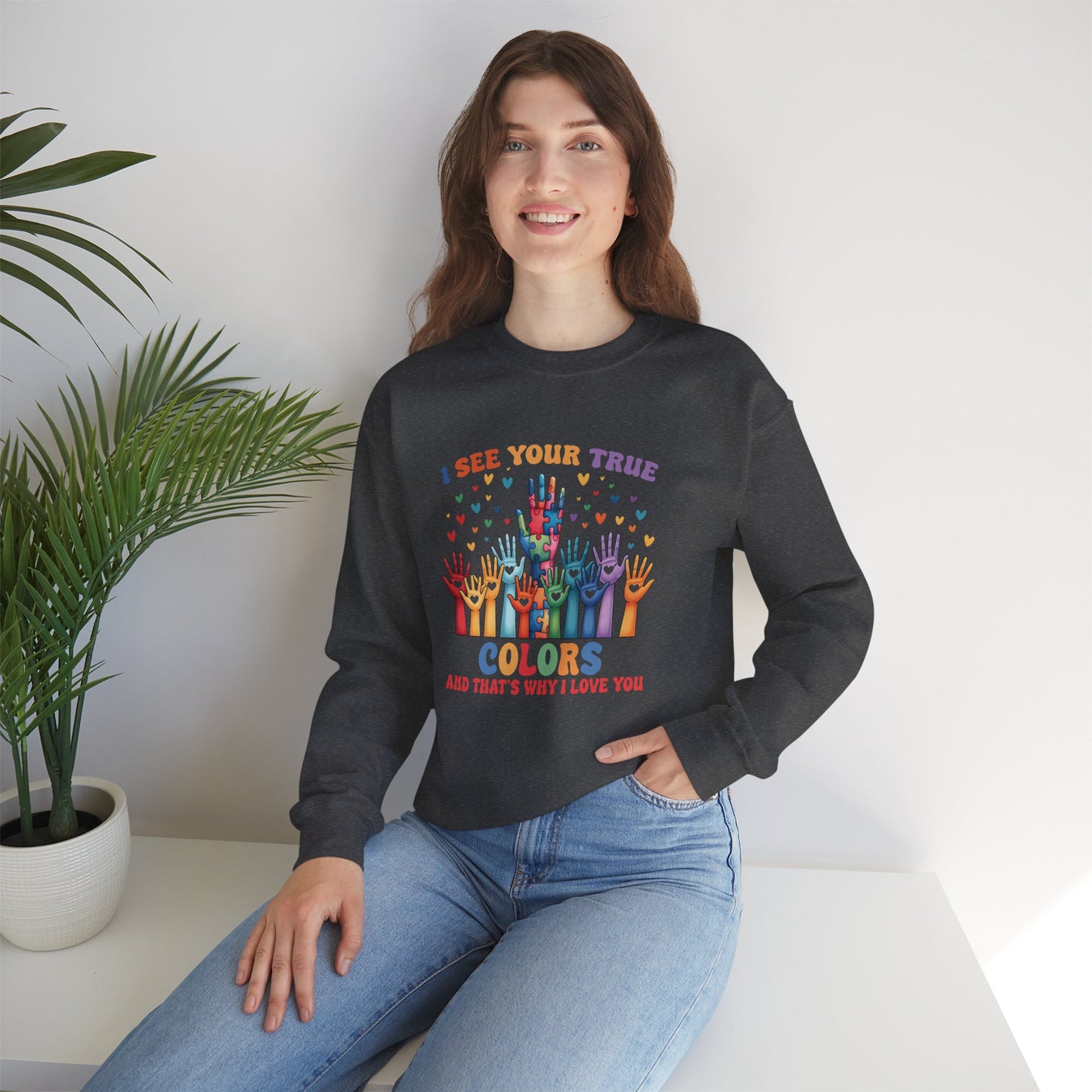 I See Your True Colors Autism Awareness Crewneck Sweatshirt - Unisex Heavy Blend™