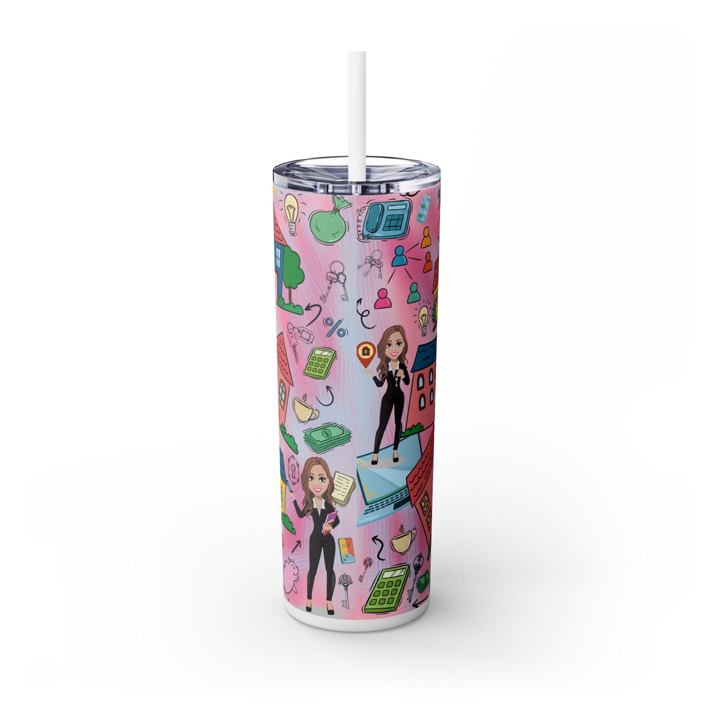 Realtor Colorful Inspirational Skinny Tumbler with Straw, 20oz