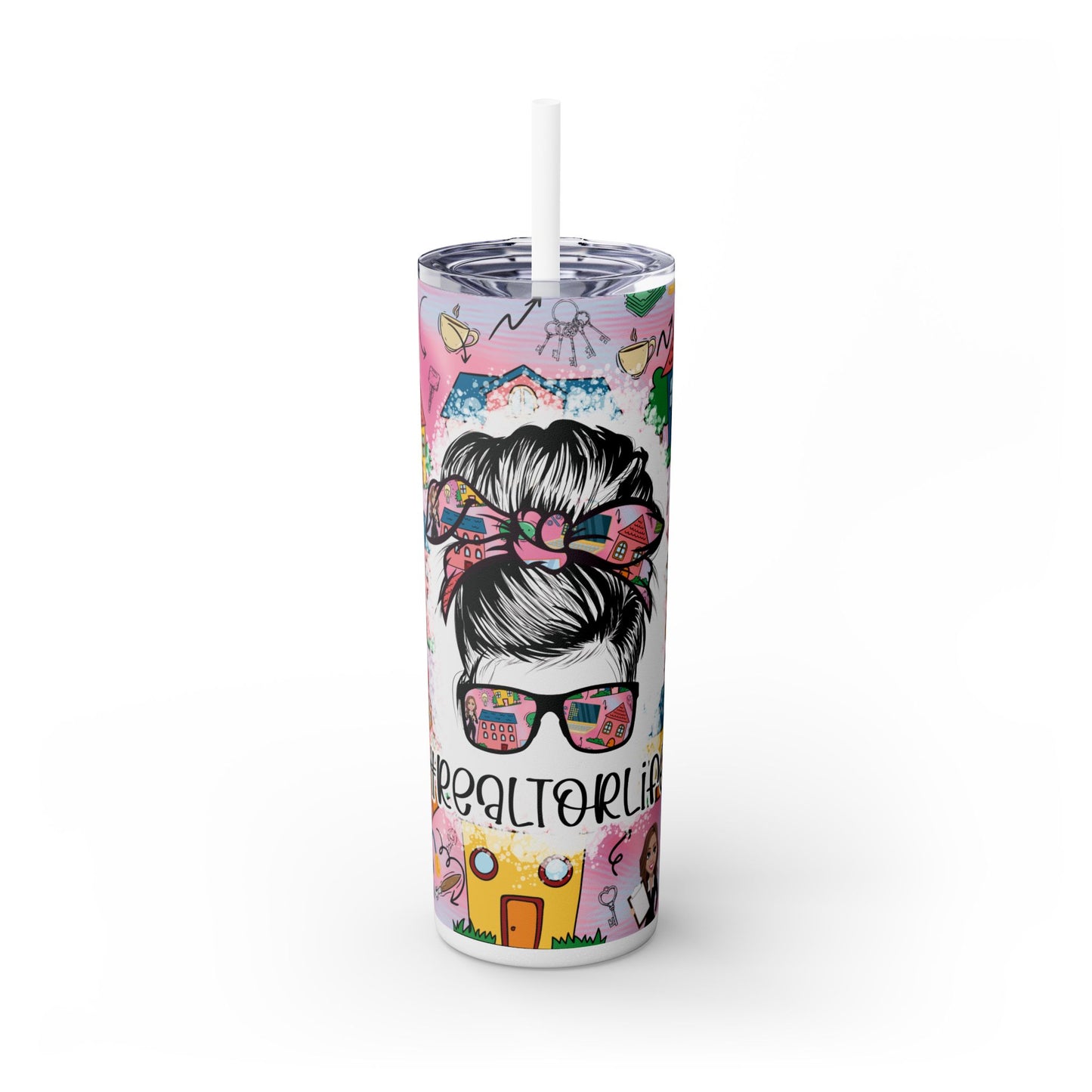 Realtor Colorful Inspirational Skinny Tumbler with Straw, 20oz