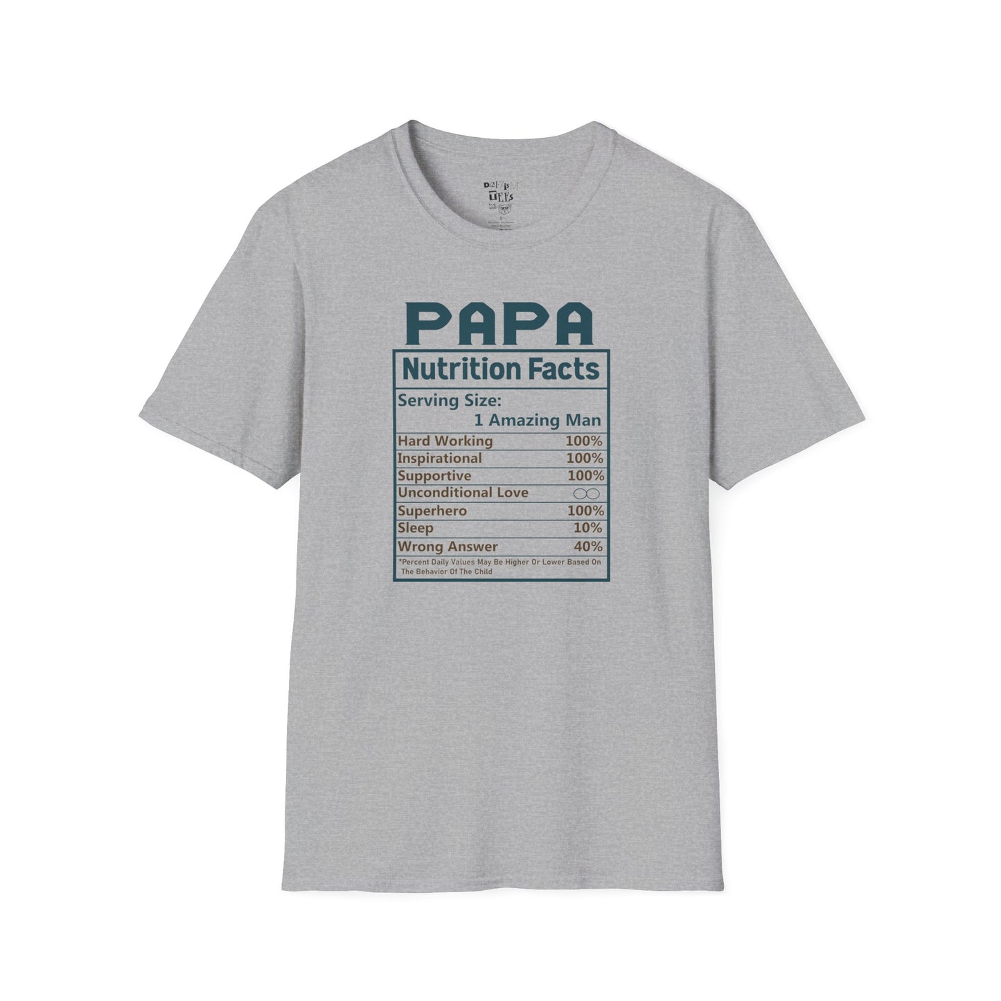 Papa Nutrition Facts T-Shirt, Gift for Dad, Father's Day Shirt, Men's Casual Tee, Family Reunion Apparel, Funny Dad Shirt