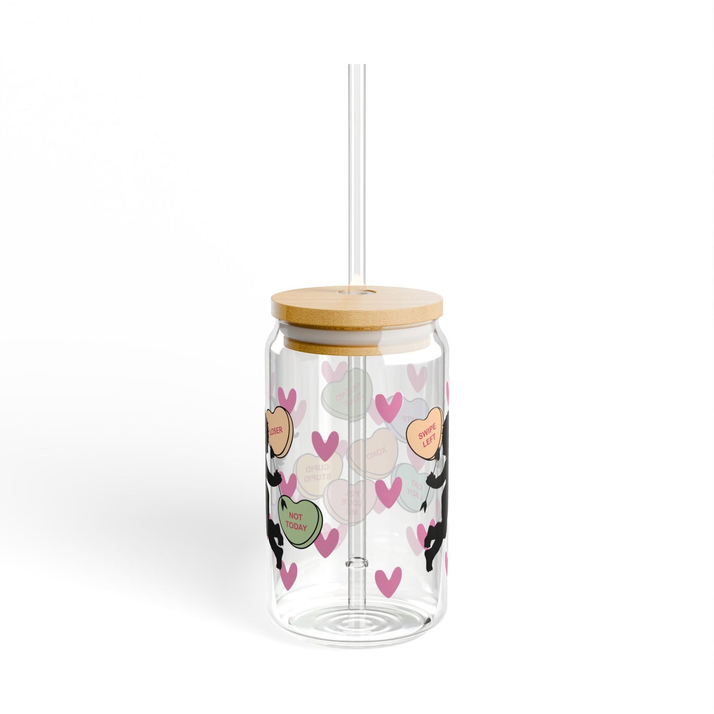 Cupid and Conversation Hearts Pattern Sipper Glass, 16oz