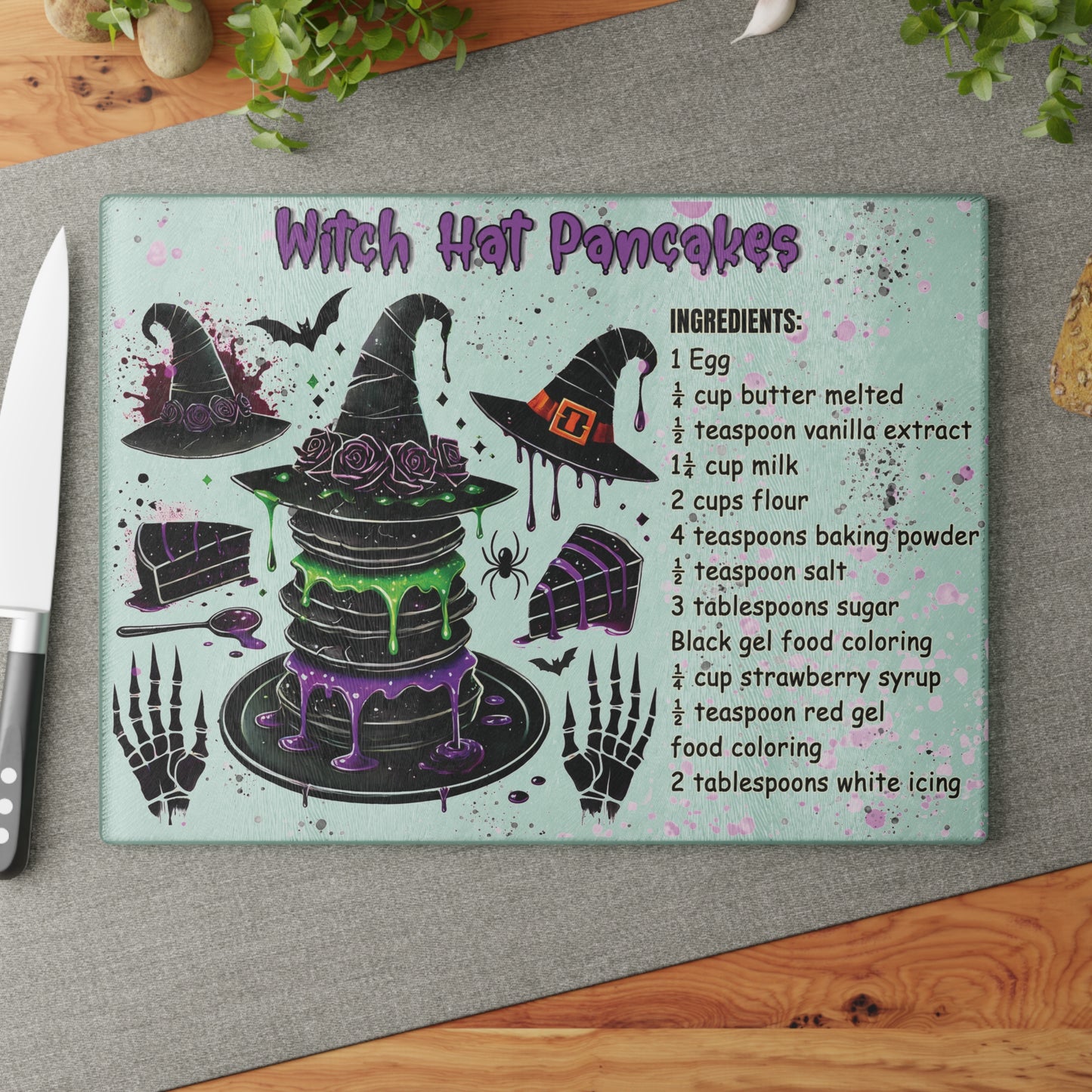 Witch Hat Pancakes Halloween Glass Cutting Board