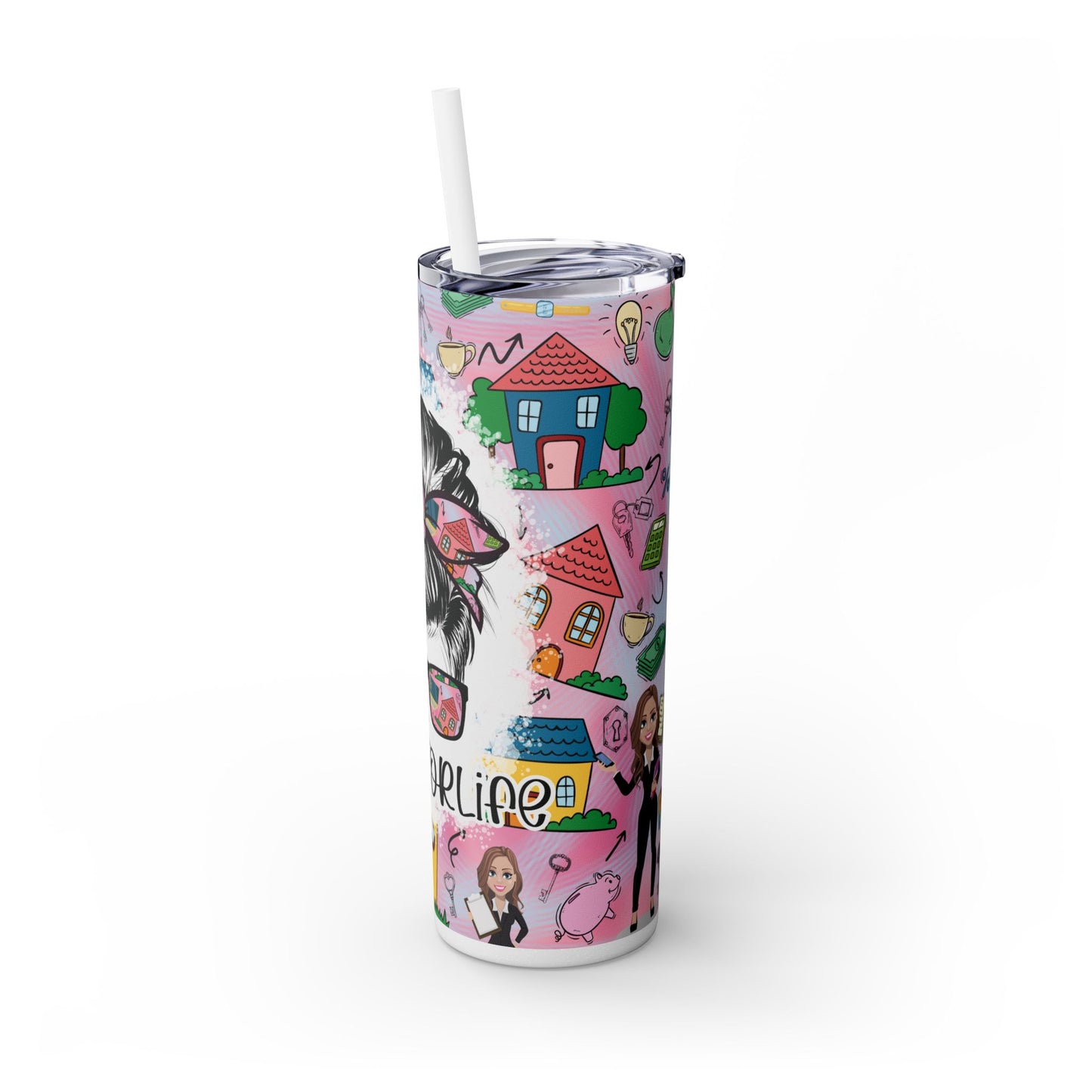 Realtor Colorful Inspirational Skinny Tumbler with Straw, 20oz