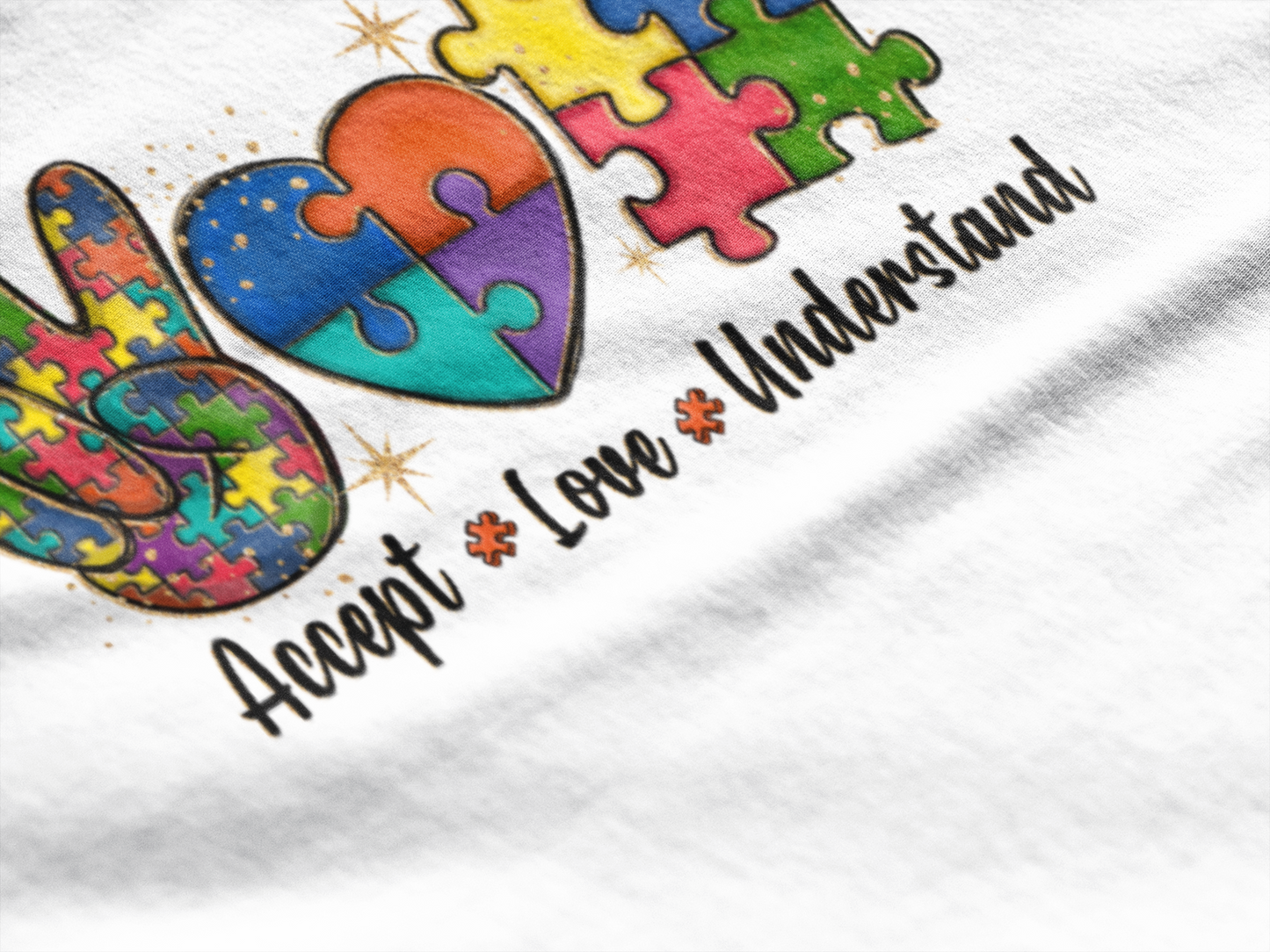 Peace & Love Puzzle Unisex Heavy Cotton Tee - Accept, Love & Understand