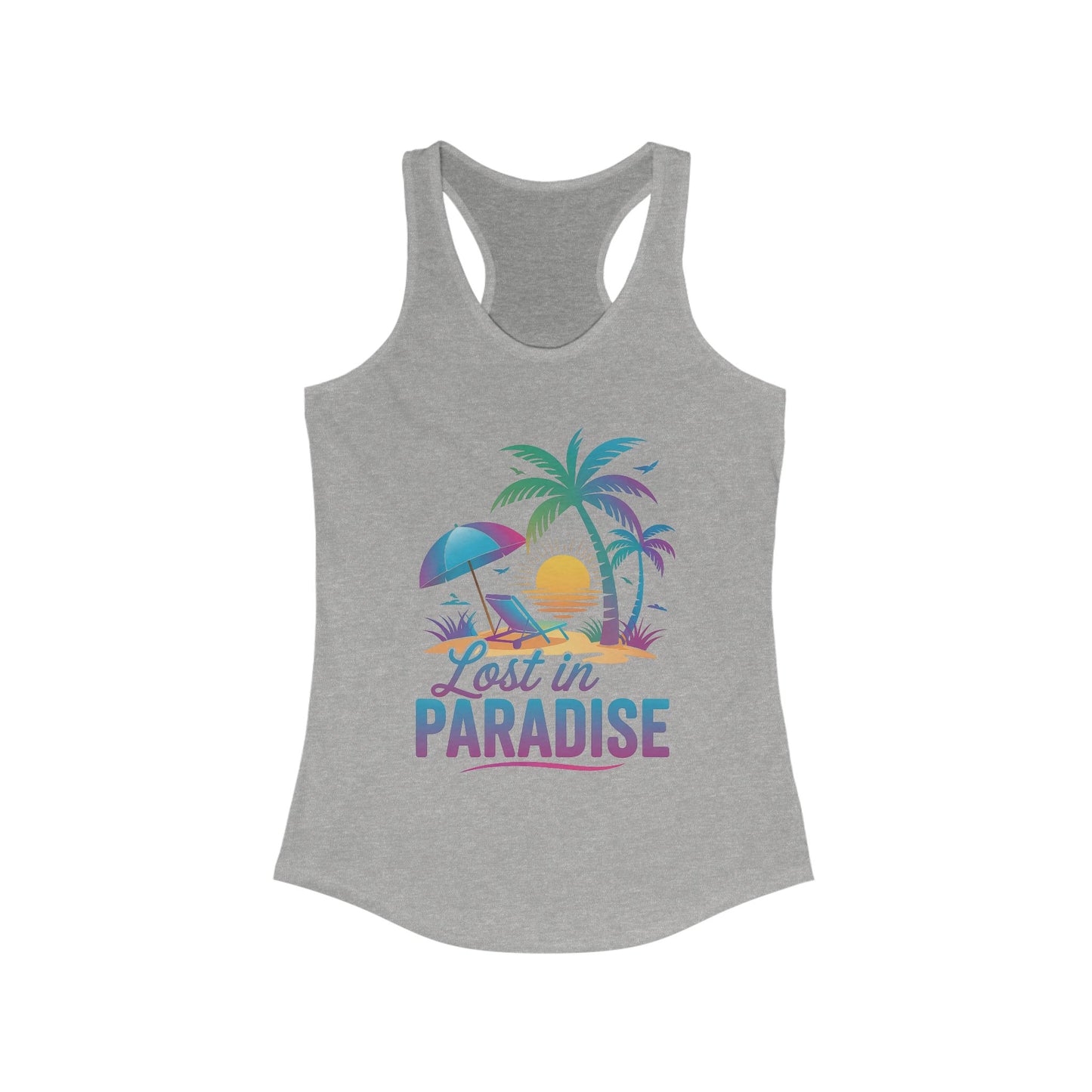 Women's Lost in Paradise Tank Top, Summer Vibes Shirt, Beachwear, Vacation Attire, Pool Party Essential, Trendy Activewear