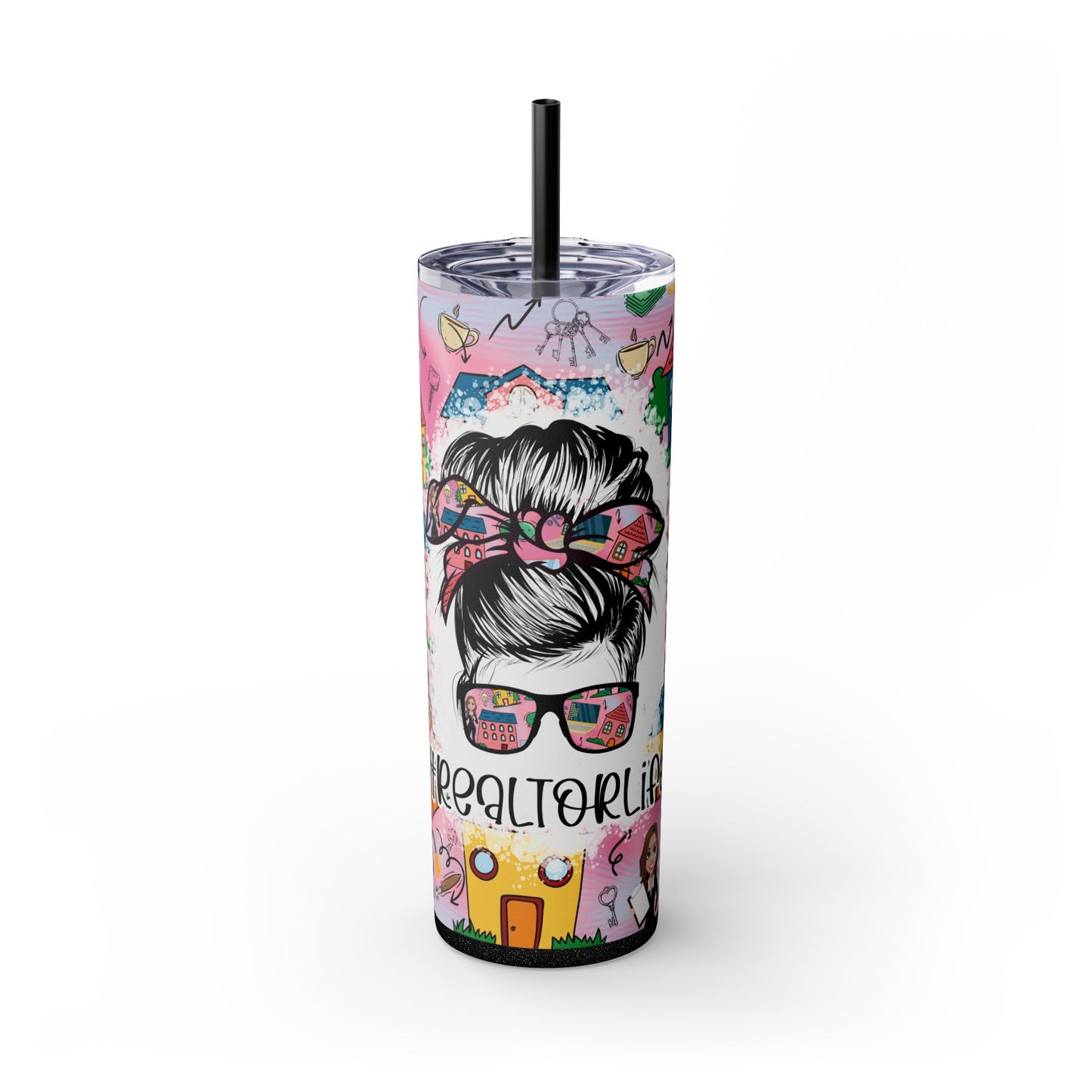 Realtor Colorful Inspirational Skinny Tumbler with Straw, 20oz