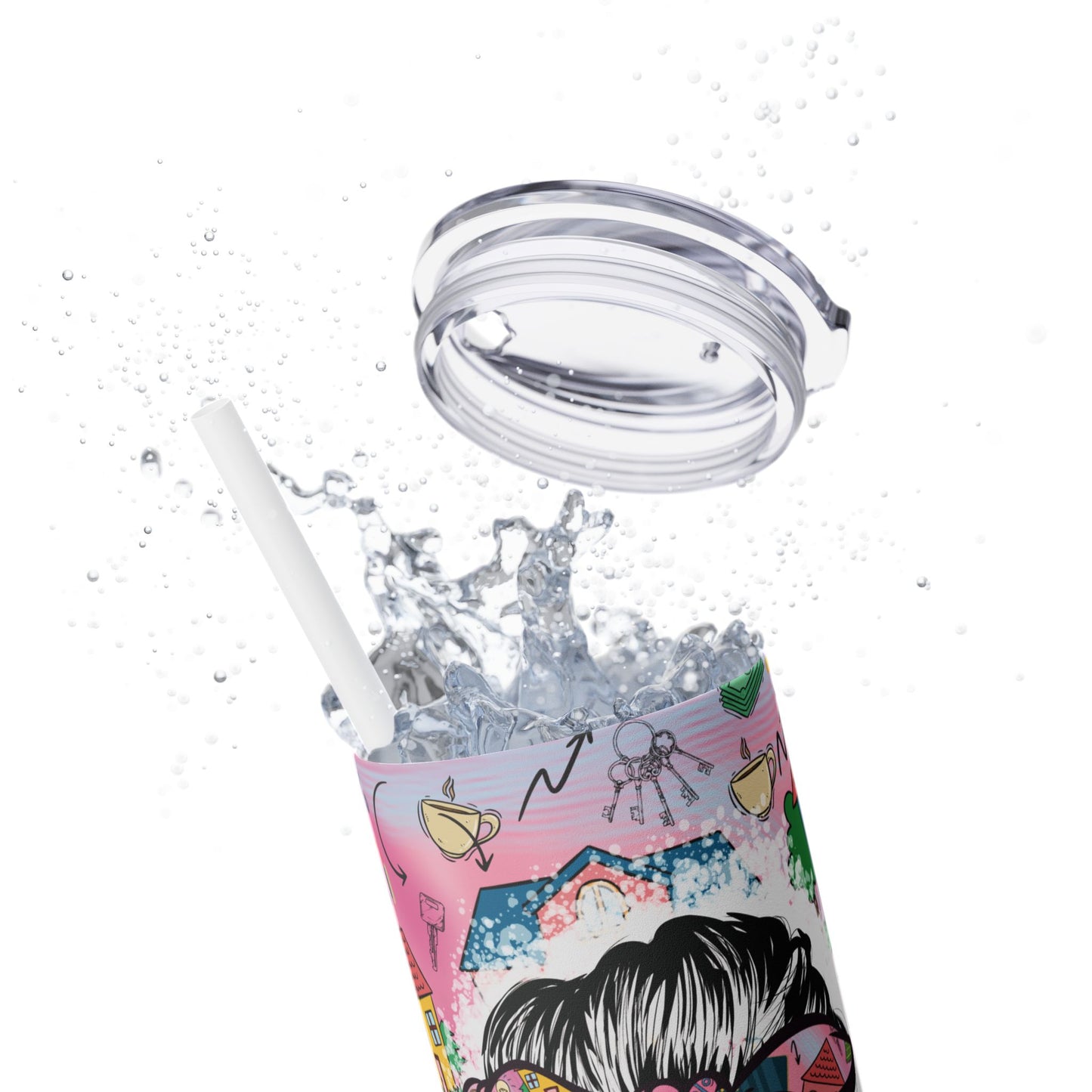 Realtor Colorful Inspirational Skinny Tumbler with Straw, 20oz