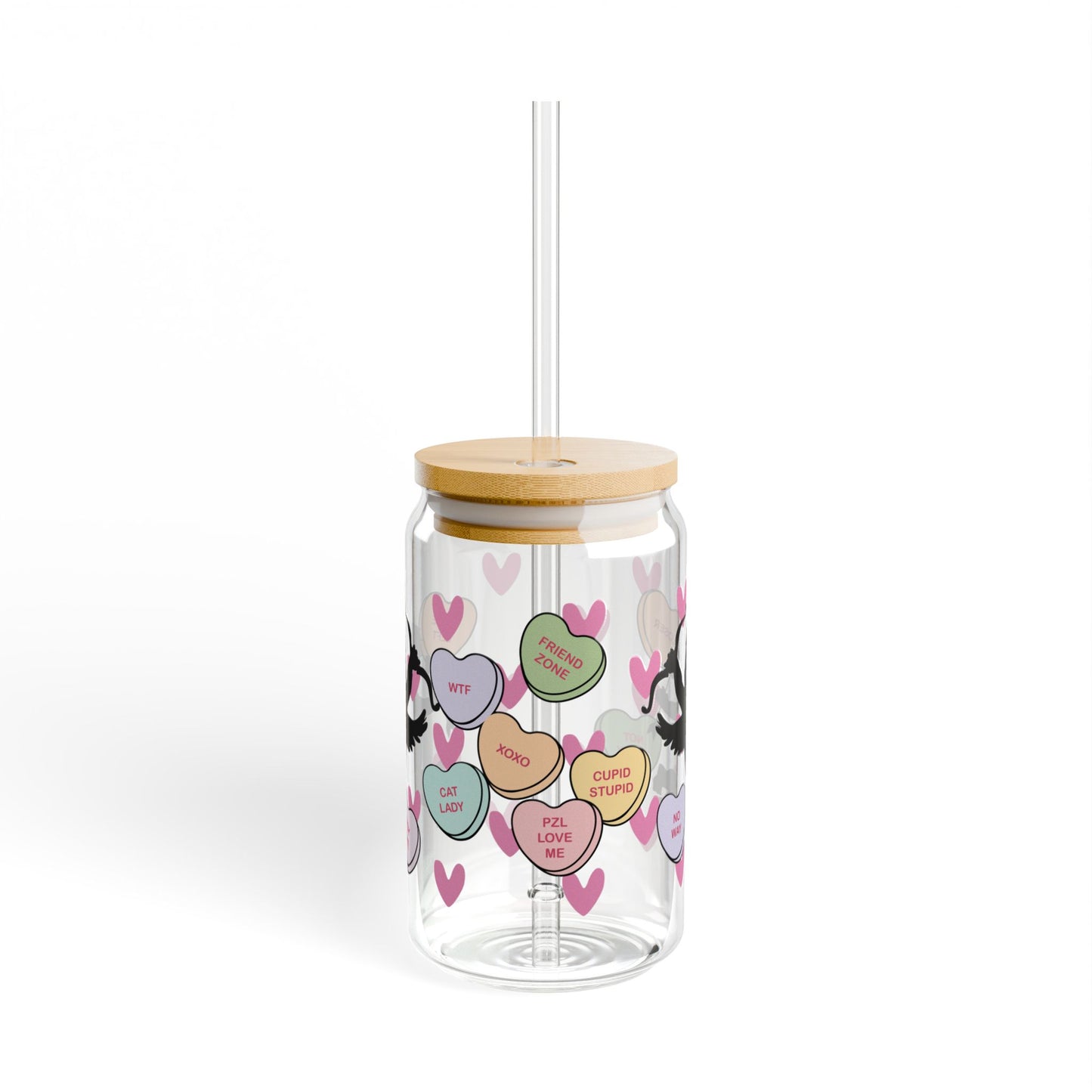 Cupid and Conversation Hearts Pattern Sipper Glass, 16oz