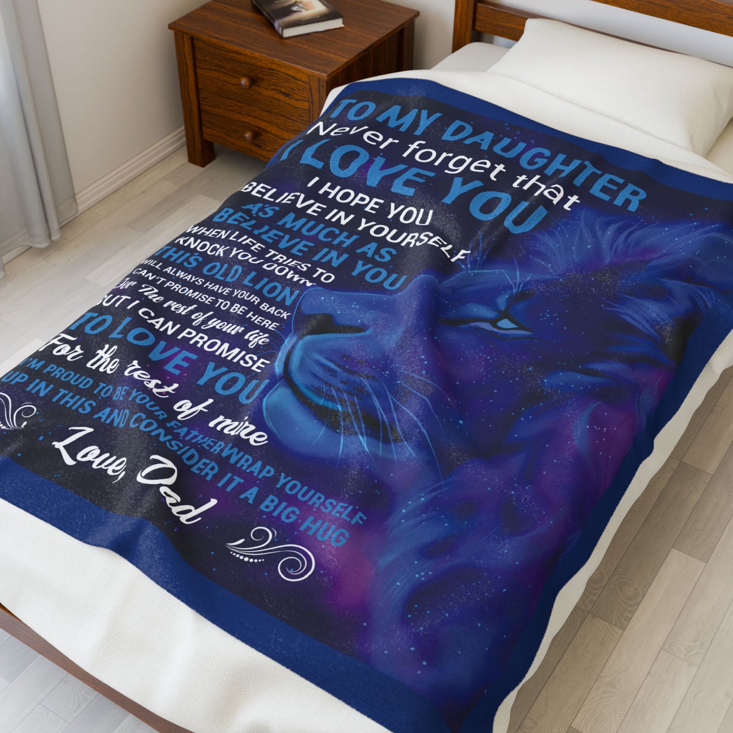 Inspirational Velveteen Plush Blanket for Daughter - 'To My Daughter, Never Forget That I Love You'