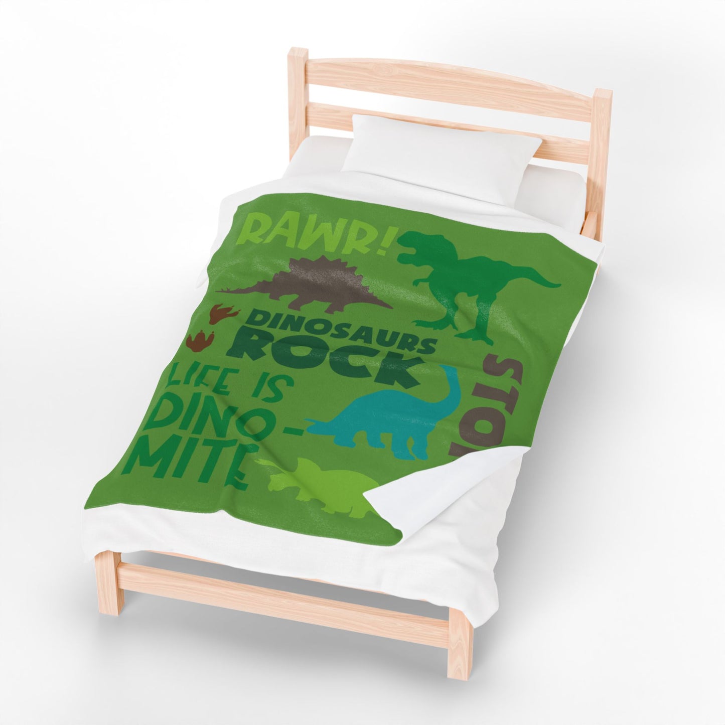 Dinosaur-Themed Velveteen Plush Blanket – "Dinosaurs Rock!" Cozy Kids Throw
