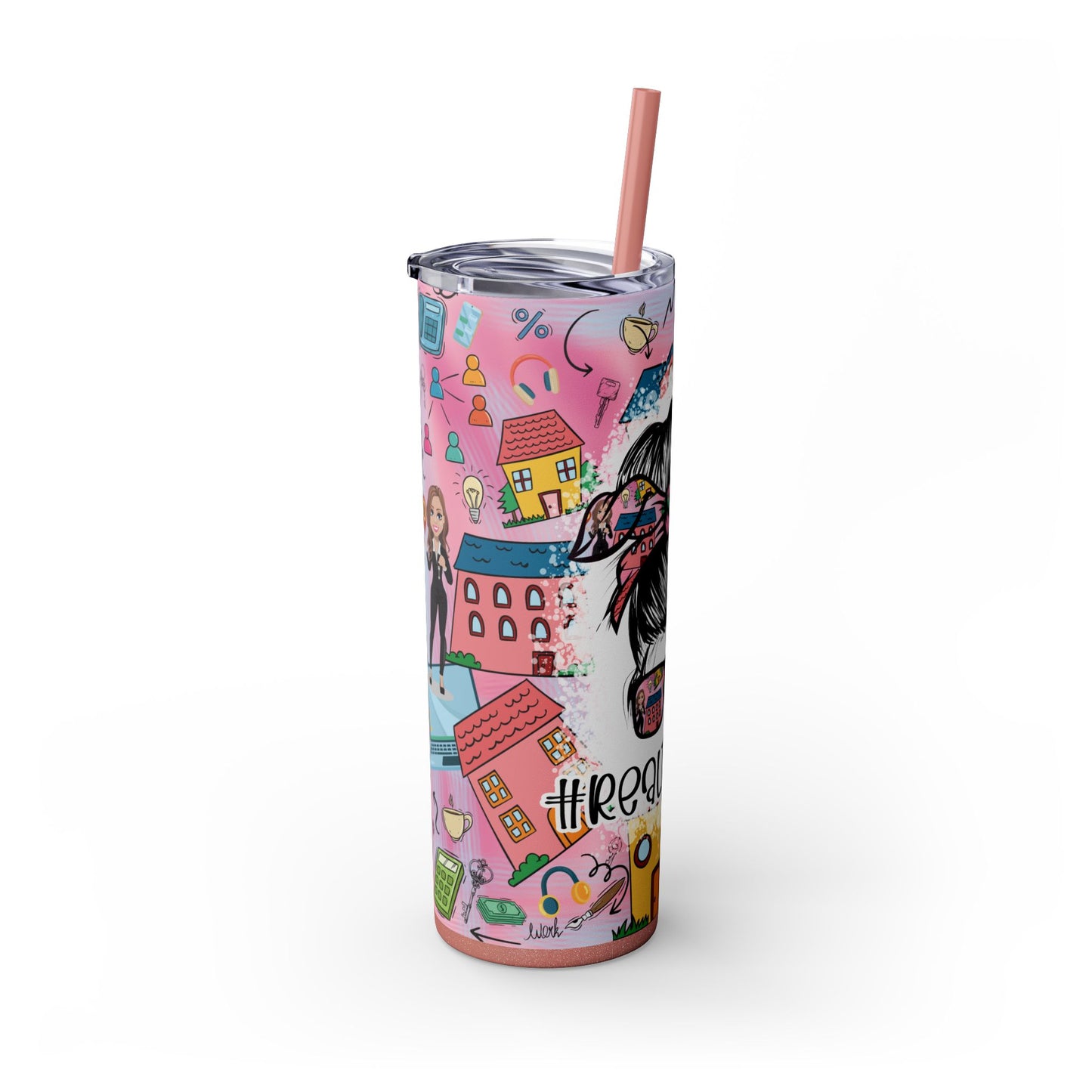 Realtor Colorful Inspirational Skinny Tumbler with Straw, 20oz