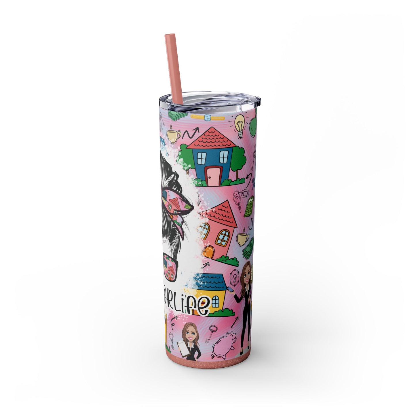Realtor Colorful Inspirational Skinny Tumbler with Straw, 20oz