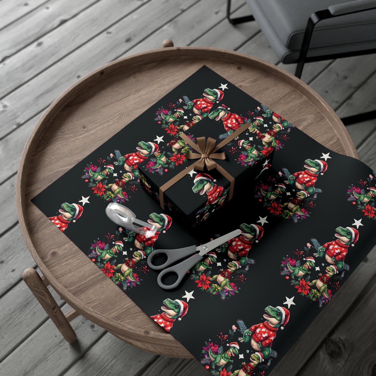 Cute Christmas Dinosaur Gift Wrap Papers