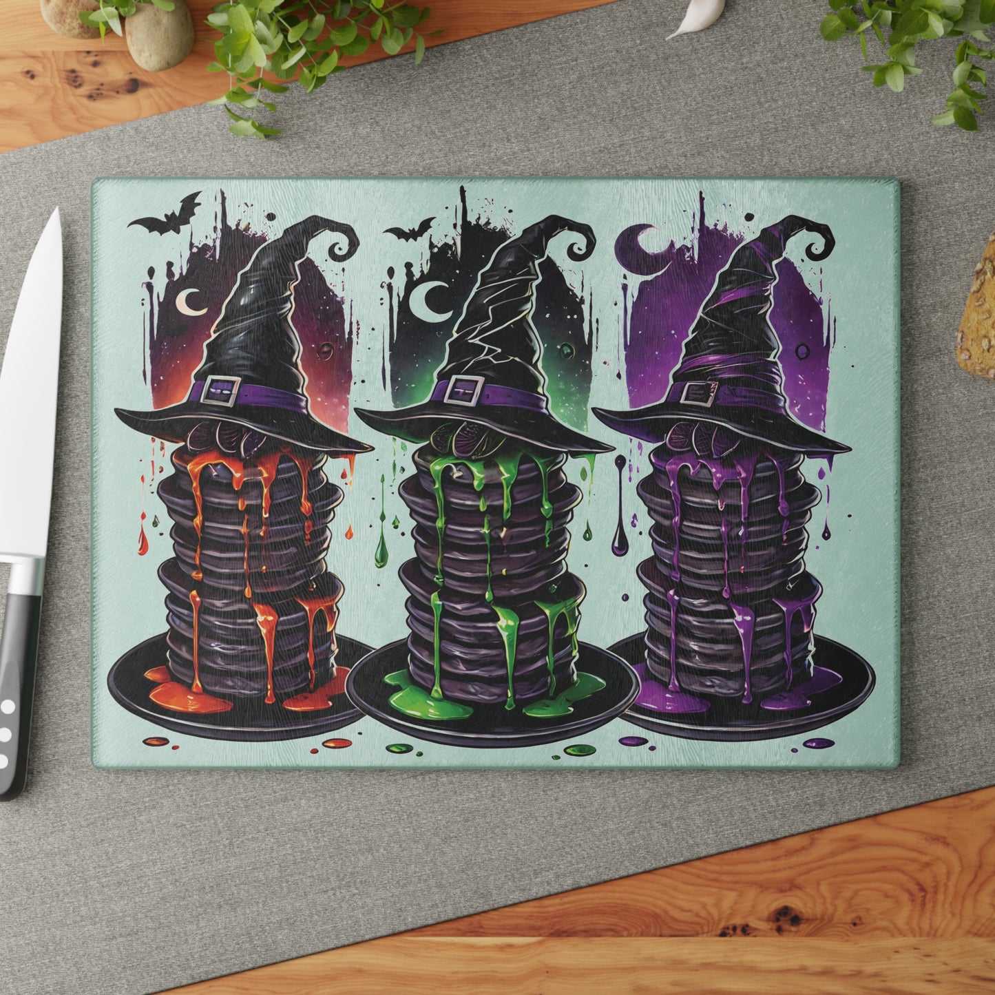 Halloween Pancakes Themed Glass Cutting Board