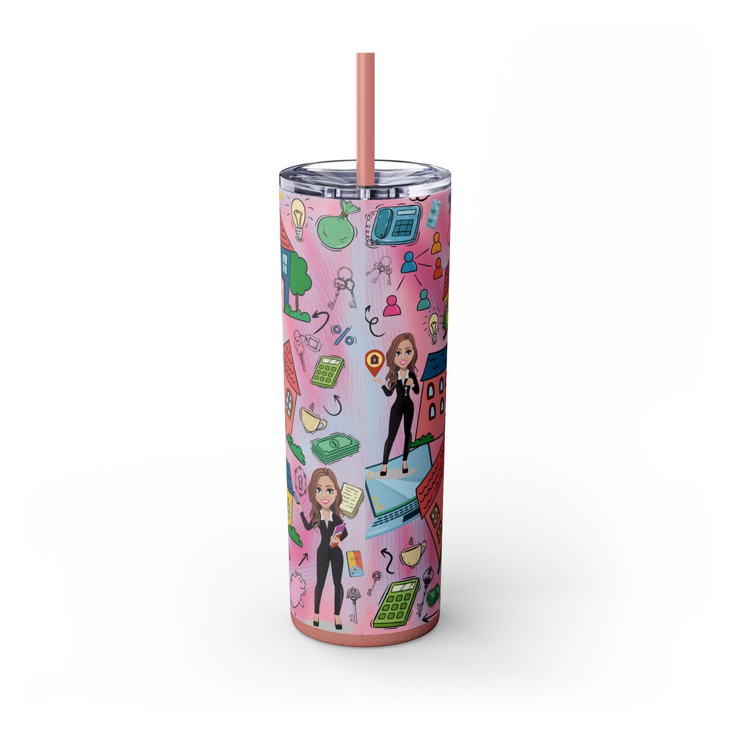 Realtor Colorful Inspirational Skinny Tumbler with Straw, 20oz