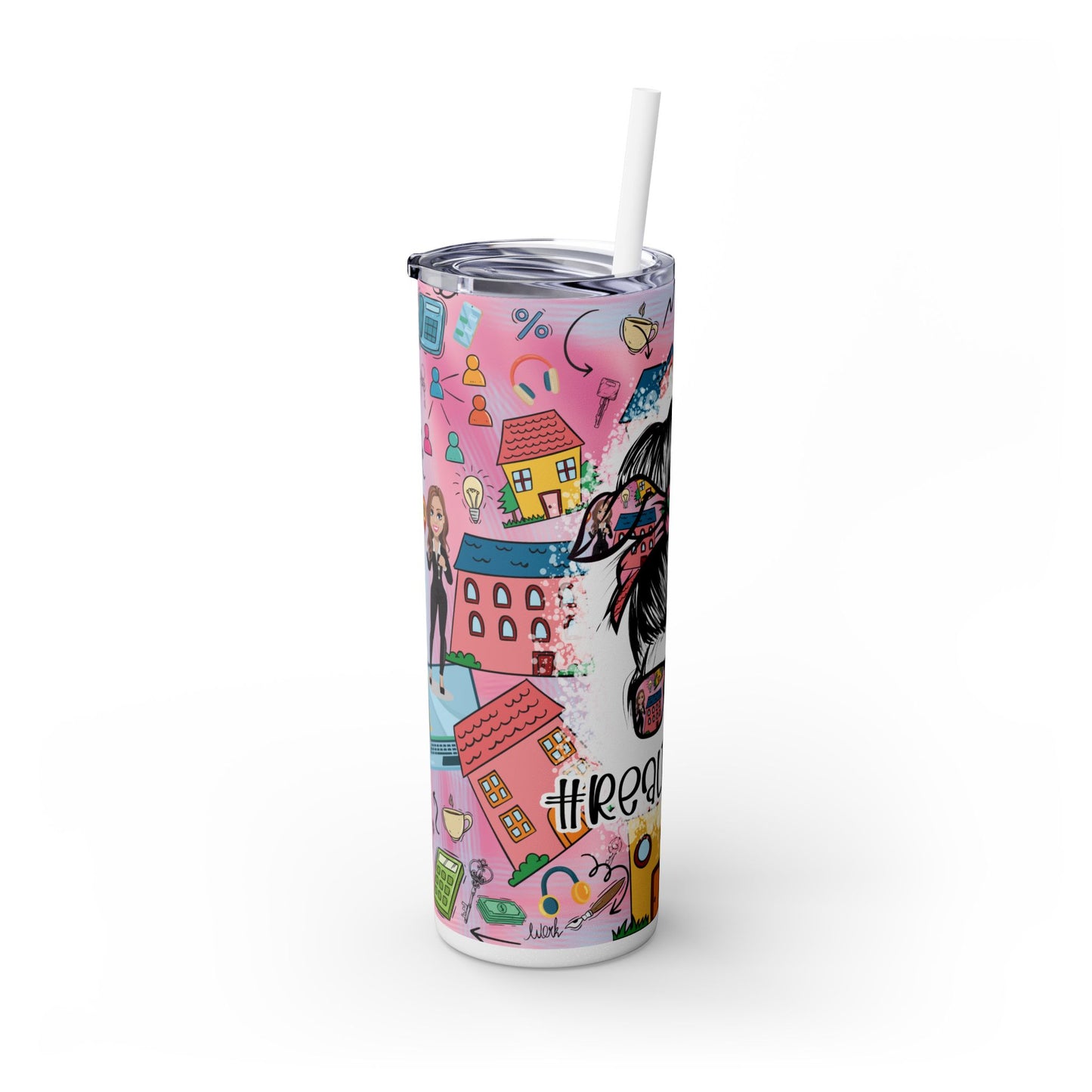 Realtor Colorful Inspirational Skinny Tumbler with Straw, 20oz