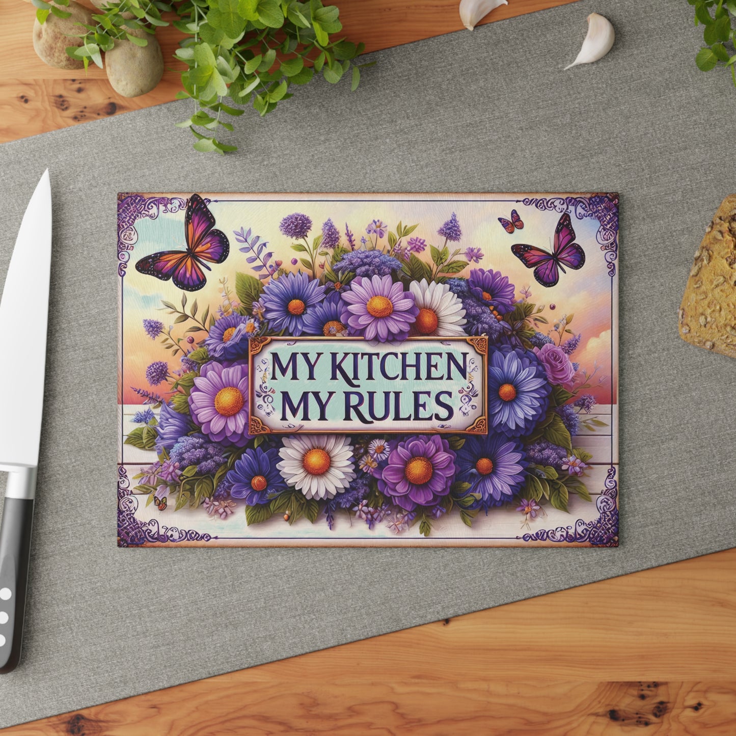 Floral Kitchen Cutting Board - My Kitchen My Rules