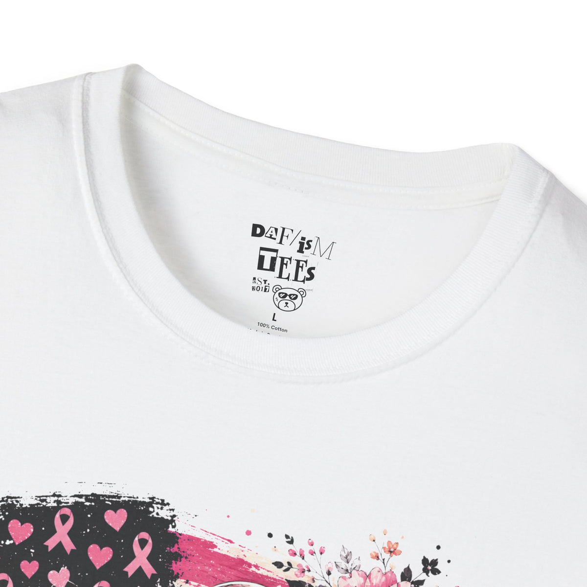 Breast Cancer Awareness Ribbon Tee — Pink Flag Floral Support