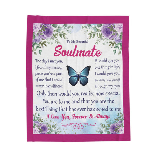 Soulmate Inspirational Velveteen Plush Blanket - Perfect Gift for Love and Comfort
