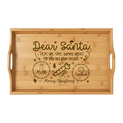 Engraved Bamboo Serving Tray — "Dear Santa" Cookie & Milk Holiday Serving Board