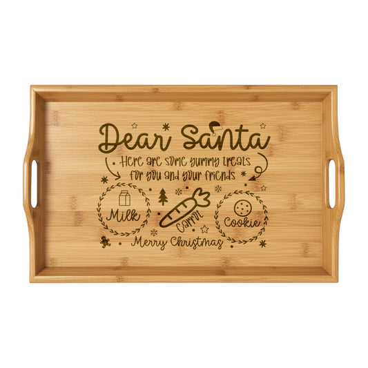 Engraved Bamboo Serving Tray — "Dear Santa" Cookie & Milk Holiday Serving Board