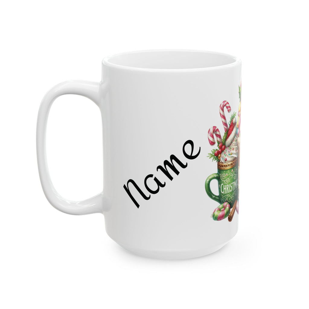 Christmas Hot Cocoa Mug personalized — Let It Snow Holiday Ceramic Coffee Cup (15oz)