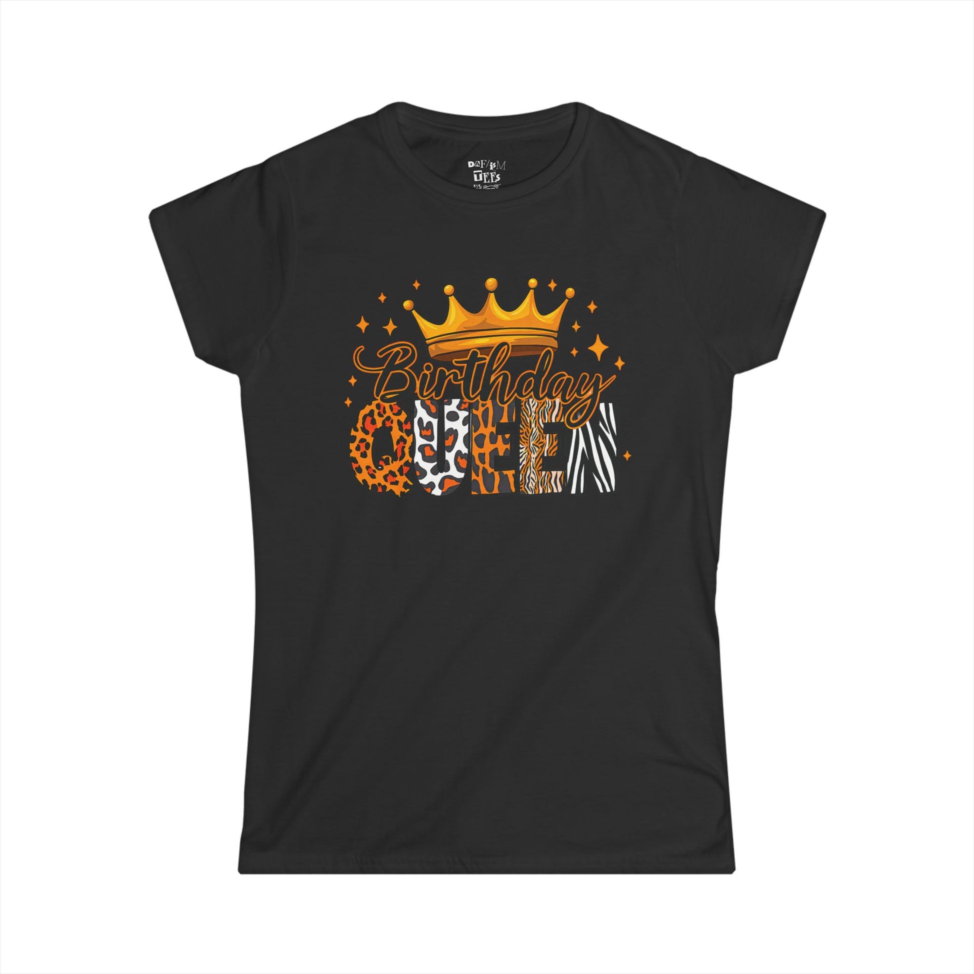 Birthday Queen Tee | Women's Softstyle Shirt for Celebrations, Party Fashion, Birthday Gift, Casual Wear, Animal Print Style