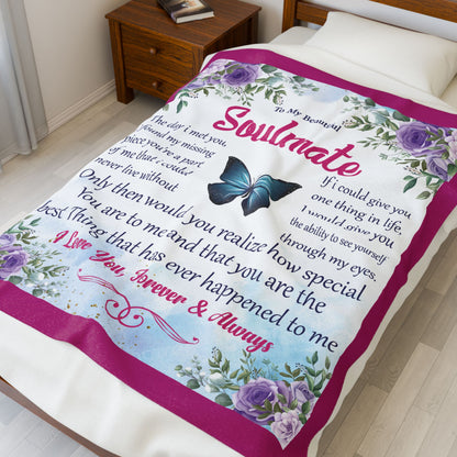 Soulmate Inspirational Velveteen Plush Blanket - Perfect Gift for Love and Comfort