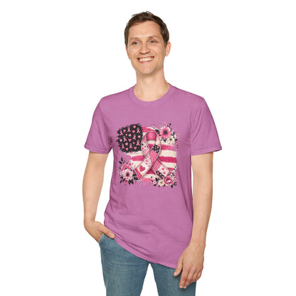 Breast Cancer Awareness Ribbon Tee — Pink Flag Floral Support