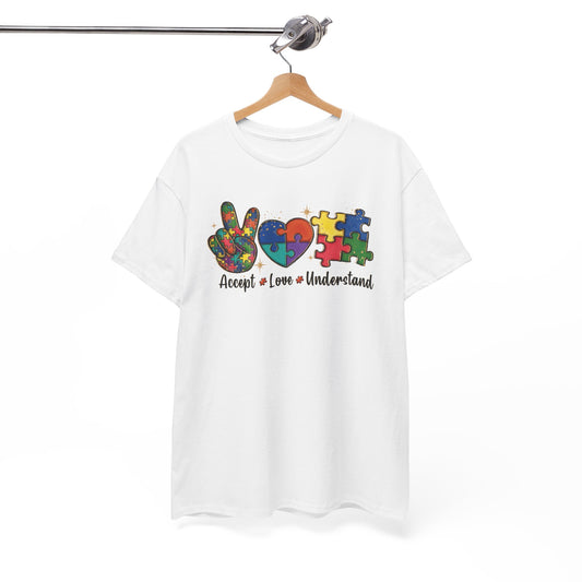 Peace & Love Puzzle Unisex Heavy Cotton Tee - Accept, Love & Understand