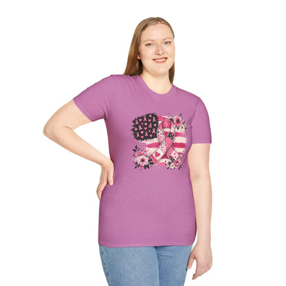 Breast Cancer Awareness Ribbon Tee — Pink Flag Floral Support