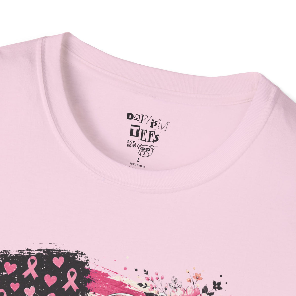 Breast Cancer Awareness Ribbon Tee — Pink Flag Floral Support