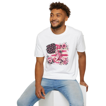 Breast Cancer Awareness Ribbon Tee — Pink Flag Floral Support