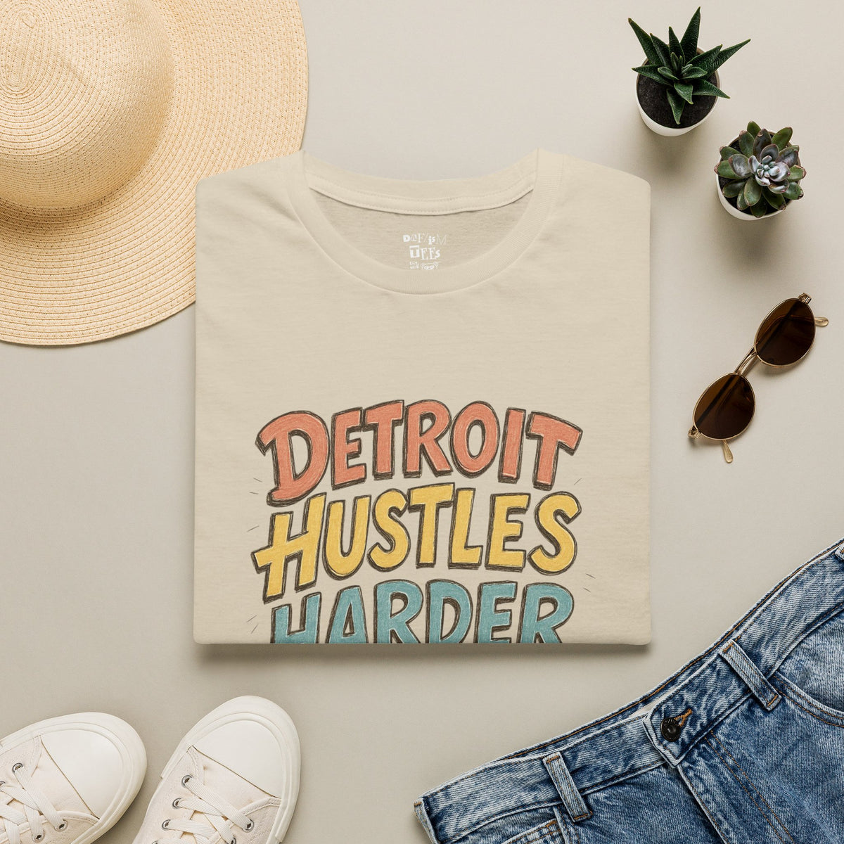 Detroit Hustles Harder T-Shirt — Retro Motivational Tee for Detroit Pride & Hustle