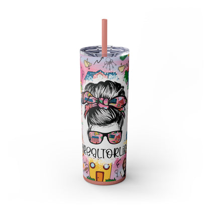 Realtor Colorful Inspirational Skinny Tumbler with Straw, 20oz
