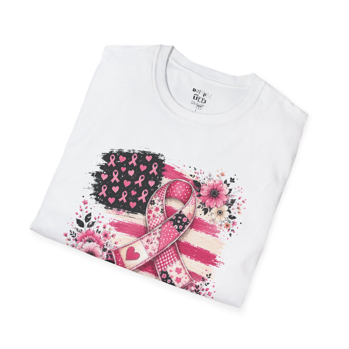 Breast Cancer Awareness Ribbon Tee — Pink Flag Floral Support